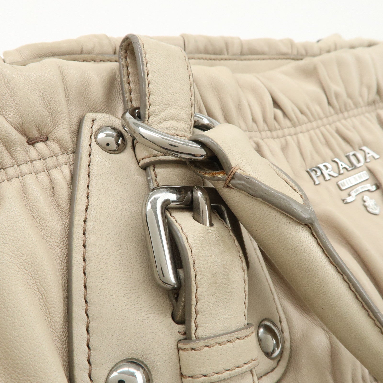 PRADA Leather 2WAY Bag Hand Bag Shoulder Bag Ivory BN1789