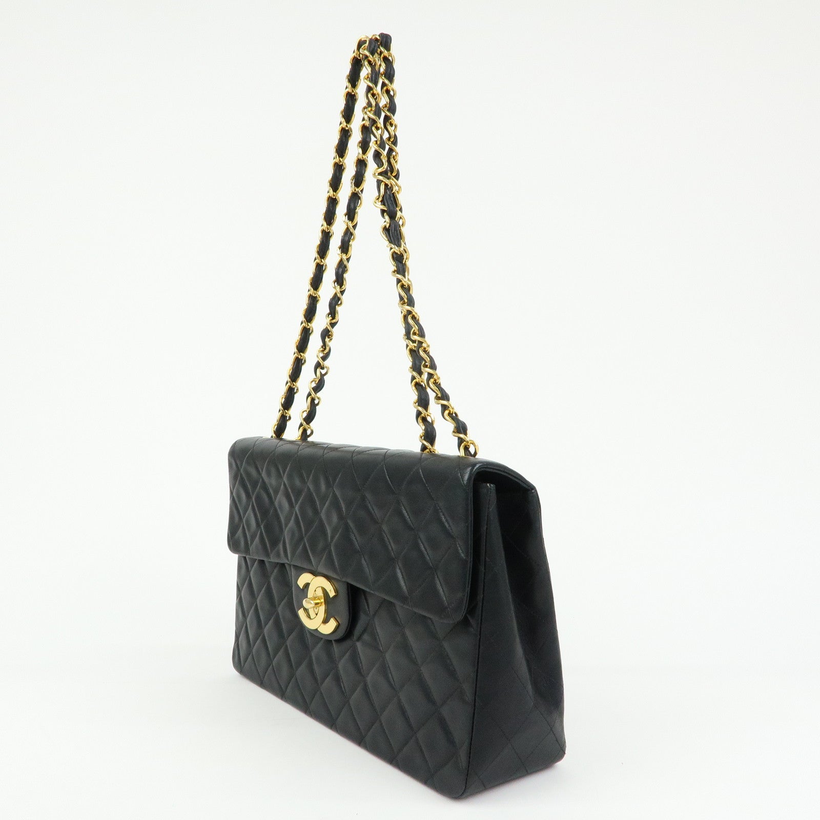 CHANEL Jumbo Matelasse 34 Lamb Skin Chain Shoulder Bag Black A01094