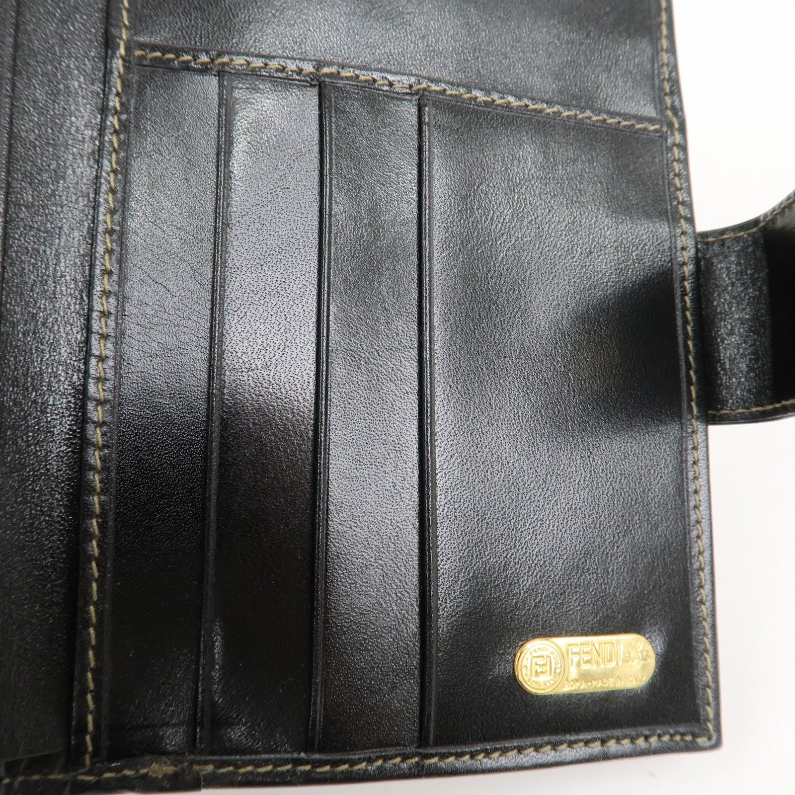 FENDI Zucca Kiss Lock Canvas Leather Bi-fold Wallet Brown 30207