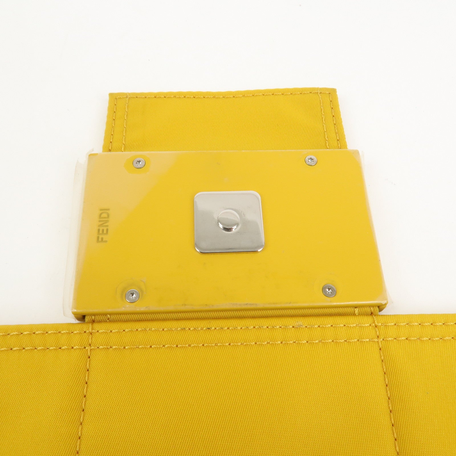 FENDI Baguette Nylon Leather 2Way Bag Hand Bag Shoulder Bag Yellow 7VA536
