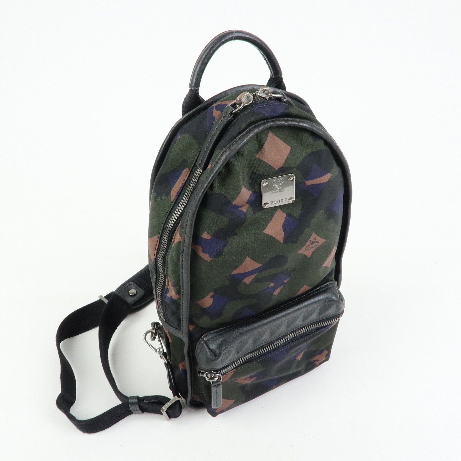 MCM Logo Nylon Leather Cross Body Bag Shoulder Bag Dark Green Black