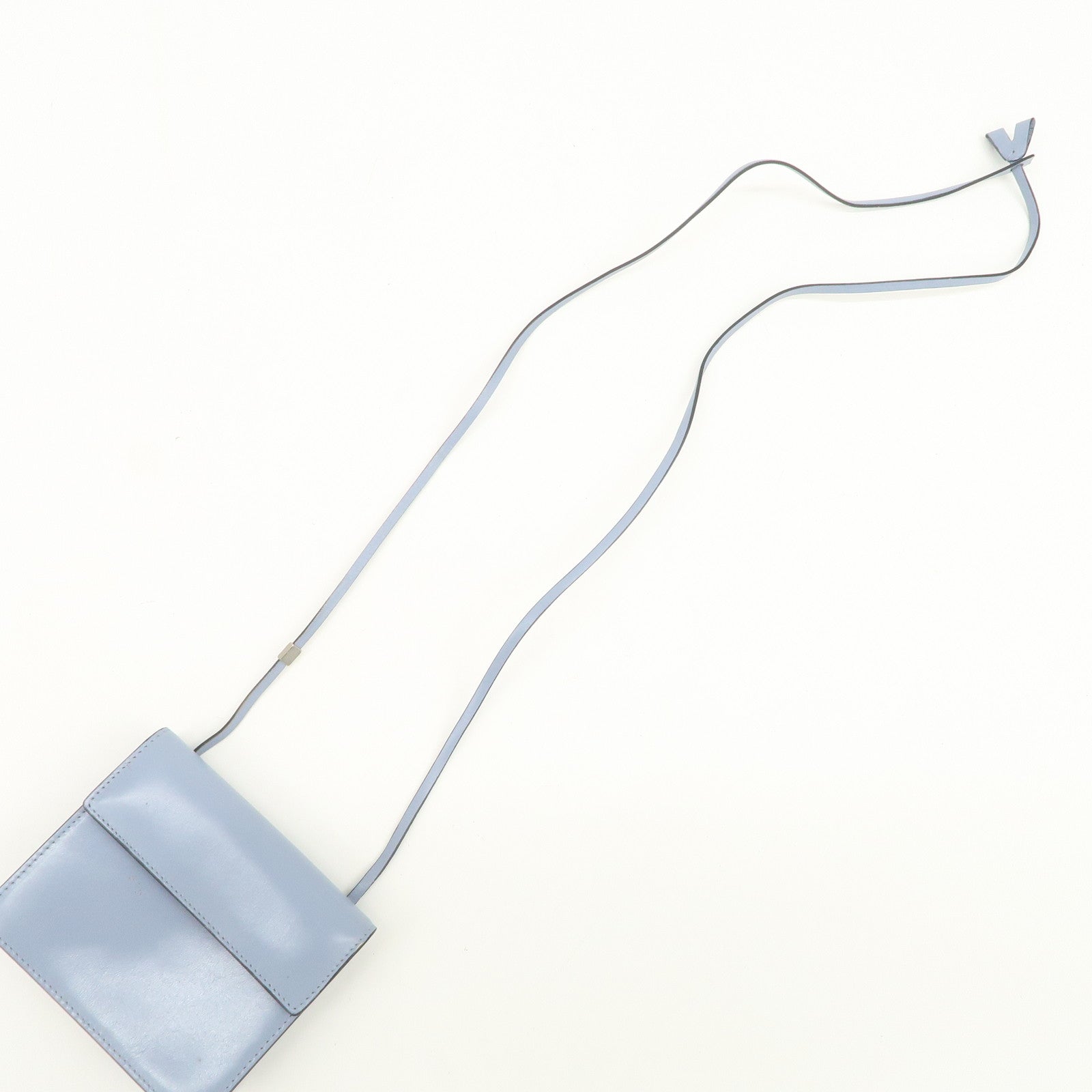 PRADA Logo Leather Shoulder Bag Crossbody Bag Light Blue