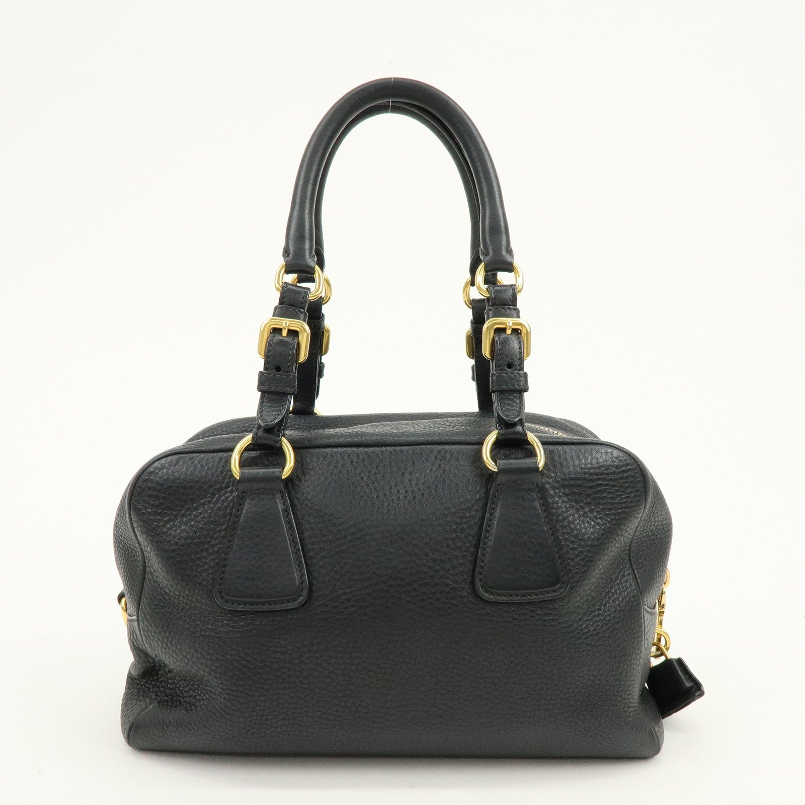 PRADA Logo Leather Boston Bag Shoulder Bag Black B3091M
