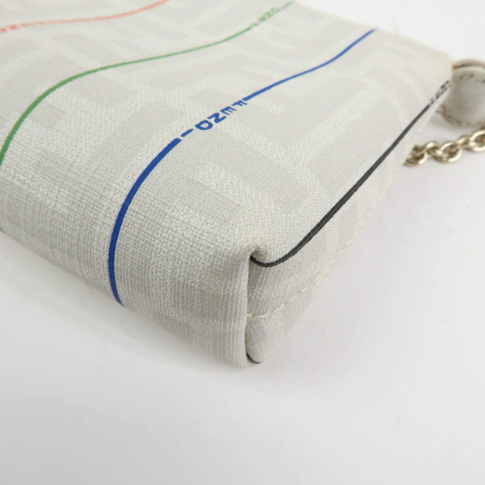 FENDI Zucca PVC Chain Accessory Pouch Hand Bag White 8BR592