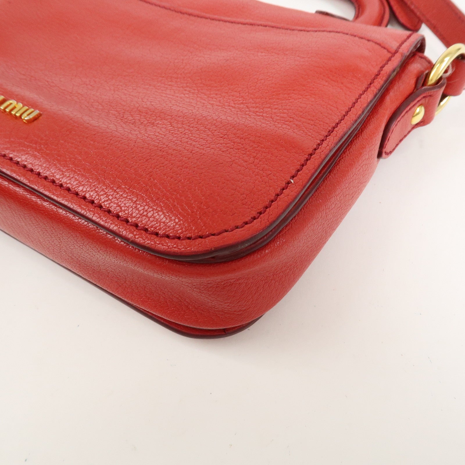 MIU MIU Madras Leather 2Way Bag Hand Bag Shoulder Bag Red RTC460
