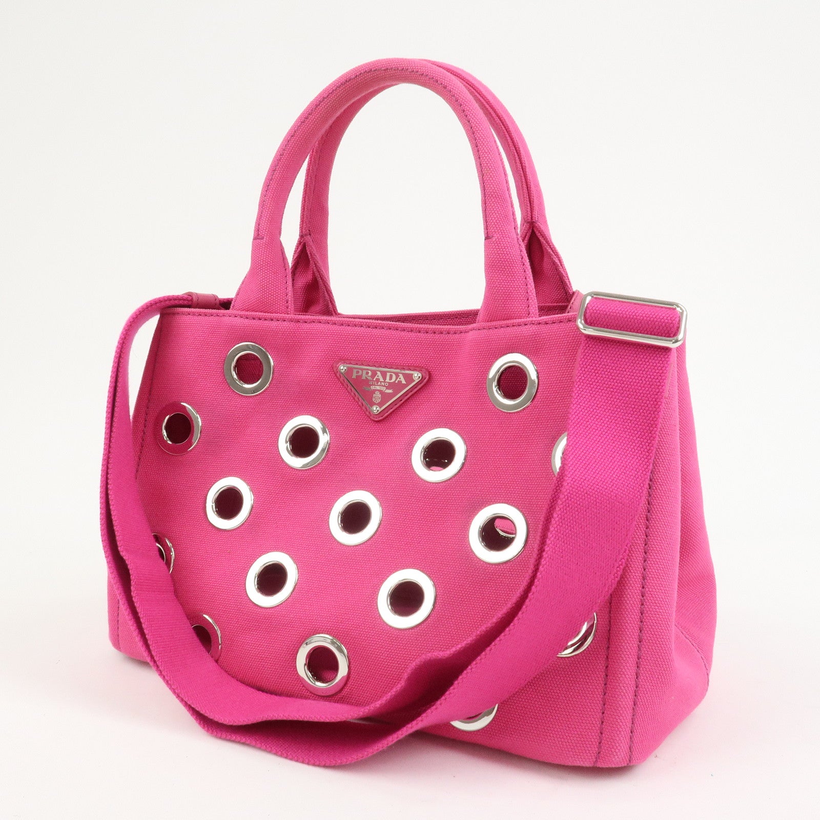PRADA Grommet Canapa Mini Canvas 2Way Bag Hand Bag Pink 1BG439