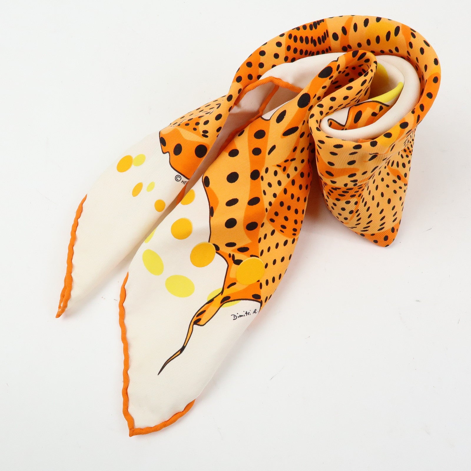 HERMES Carre 45 Silk 100% Scarf iHOLA FLAMENCA! Orange White