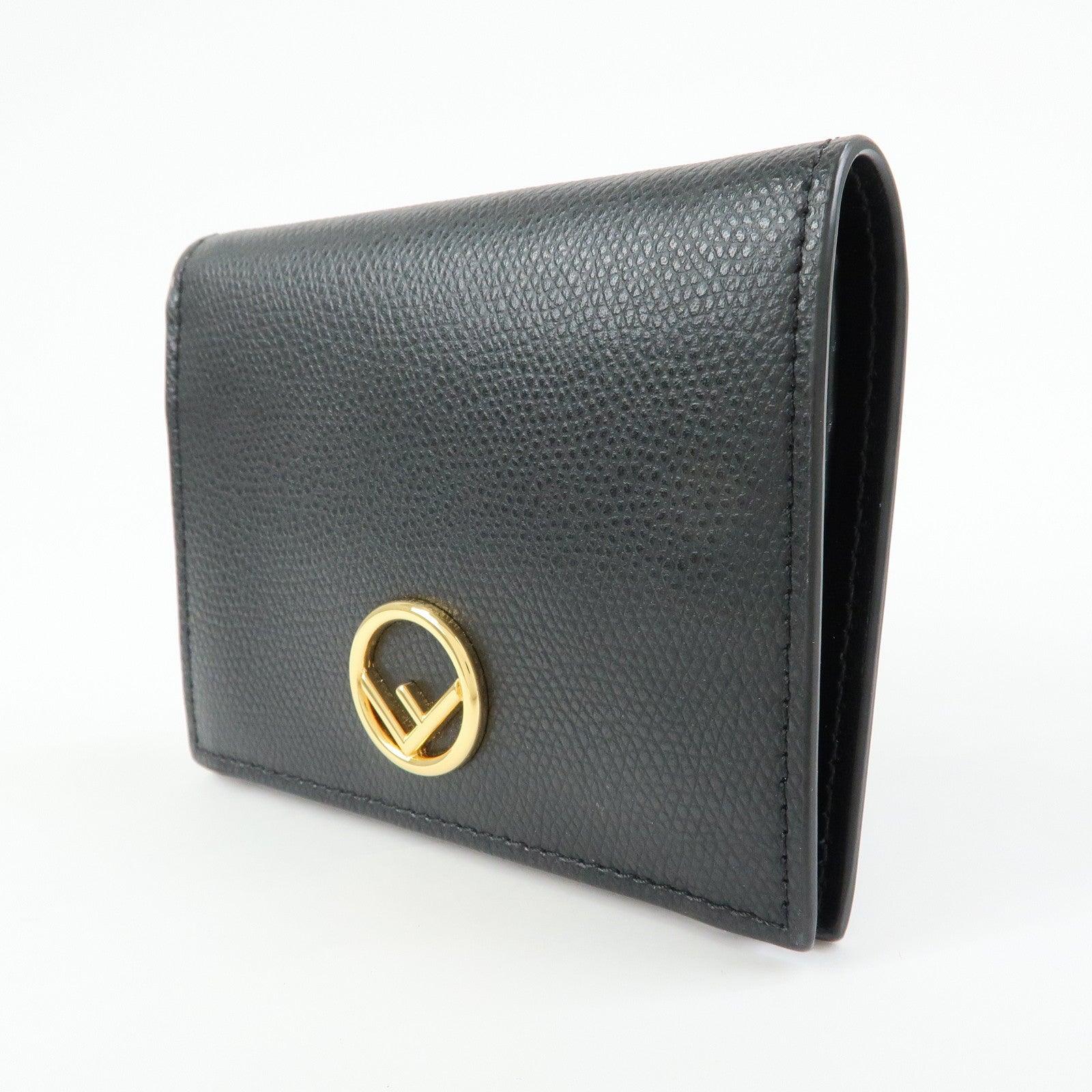 FENDI F IS FENDI Leather Bi-fold Compact Wallet Black 8M0387