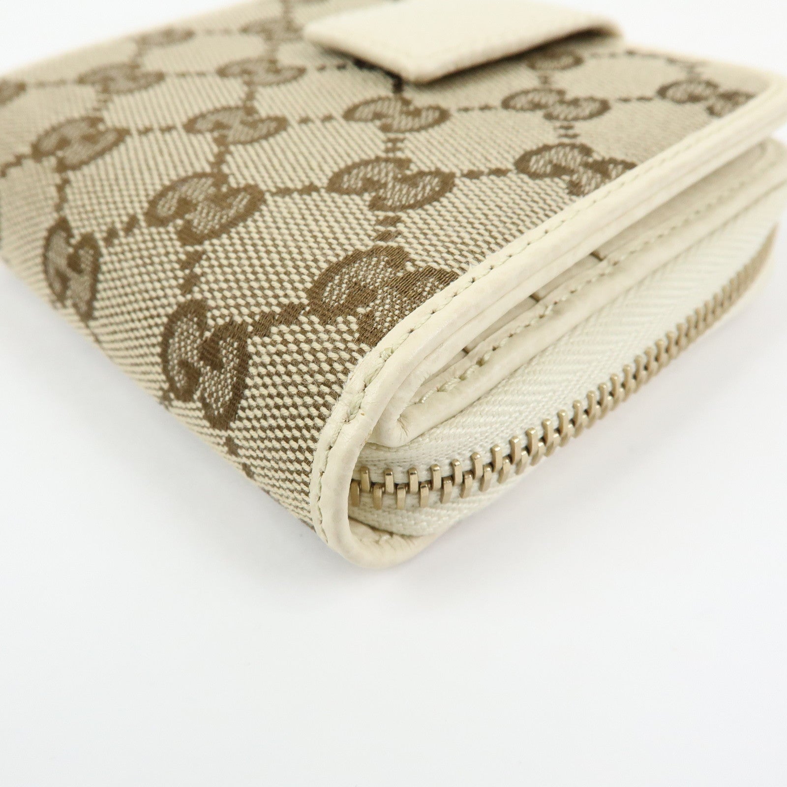 GUCCI GG Canvas Leather Bi-fold Compact Wallet Beige 346056