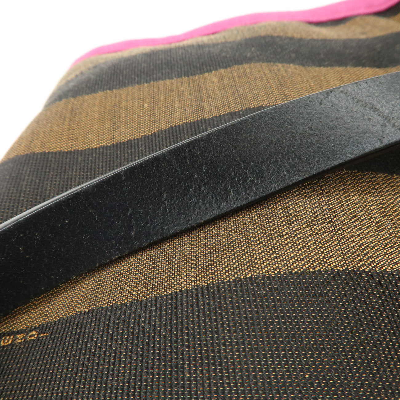 FENDI Pequin Canvas Leather Tote Bag Hand Bag Brown Pink 8BH252