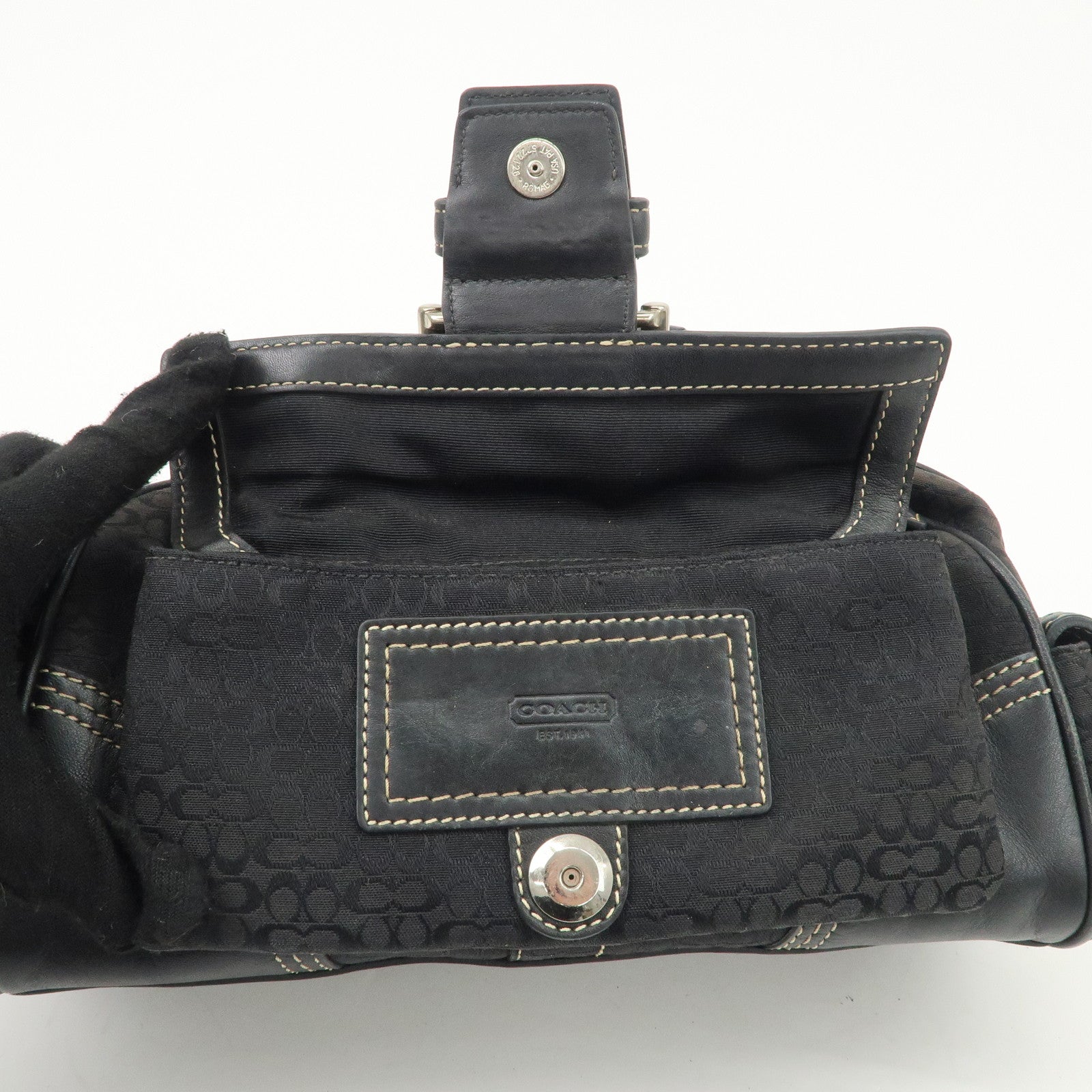 COACH Leather Canvas Logo Hand Bag Brown Silver HDW Used