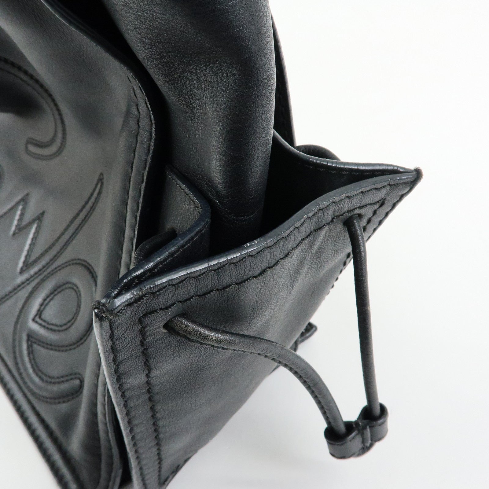 LOEWE Logo Studs Leather Shopper Tote Bag Shoulder Bag Black