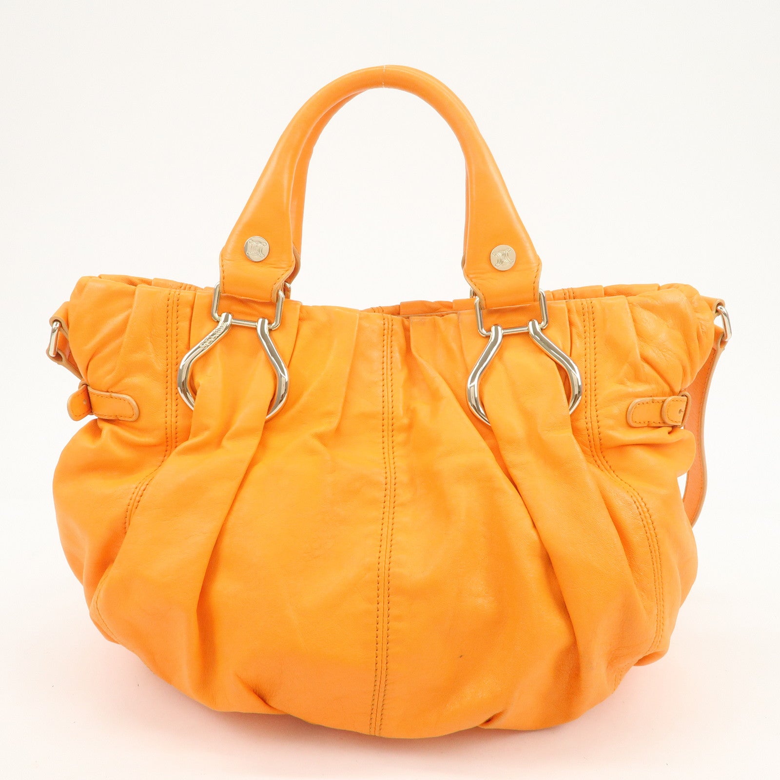 CELINE Macadam Leather 2Way Bag Hand Bag Shoulder Bag Orange