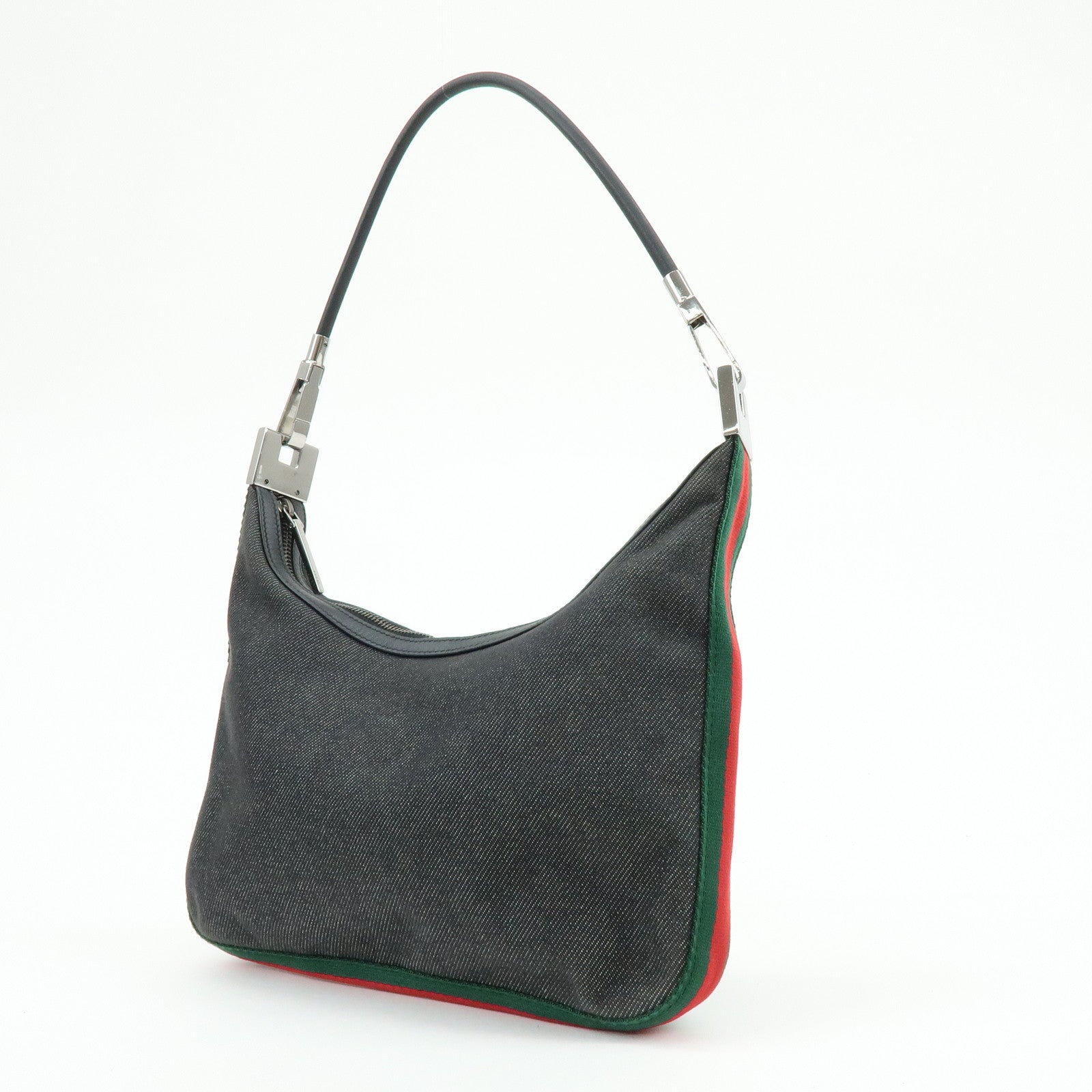 GUCCI Sherry Denim Leather Shoulder Bag Hand Bag Navy 01233