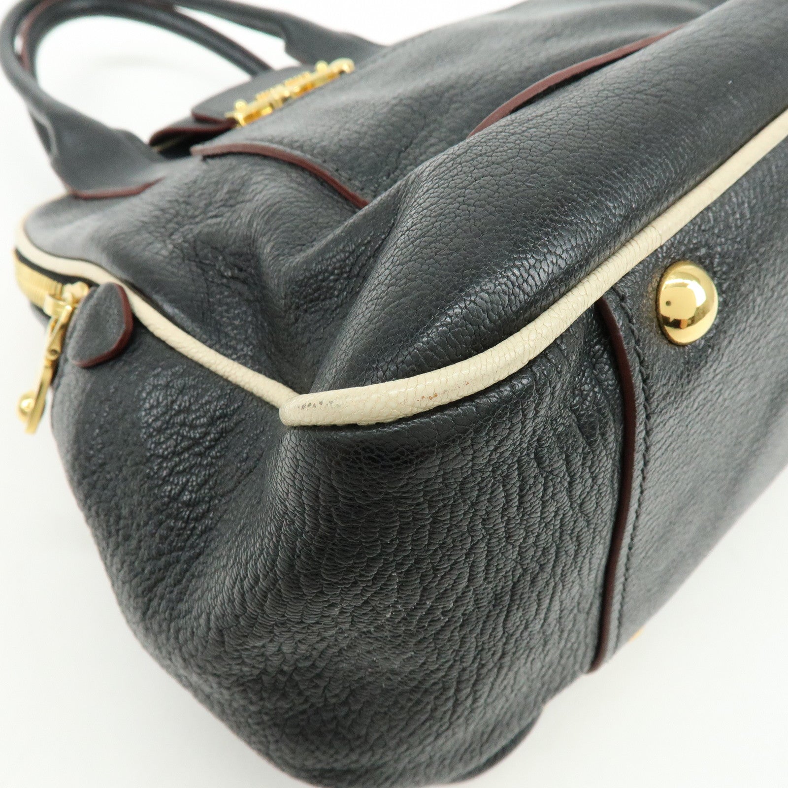 MIU MIU Logo Madras Leather 2Way Bag Hand Bag Shoulder Bag Black