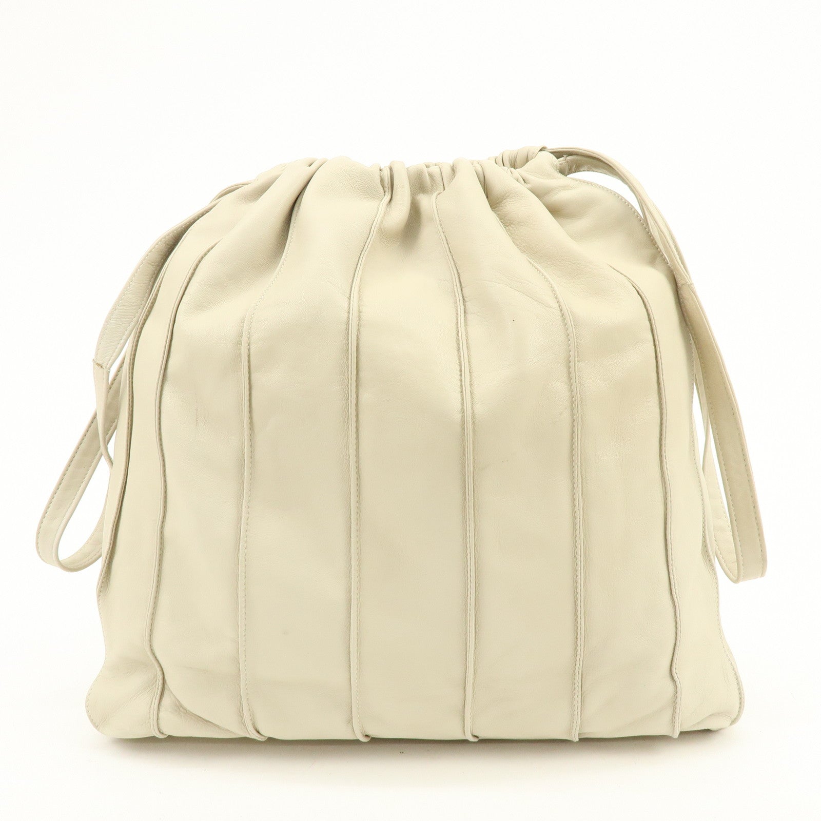 LOEWE Leather Drawstring Shoulder Bag Hand Bag Ivory