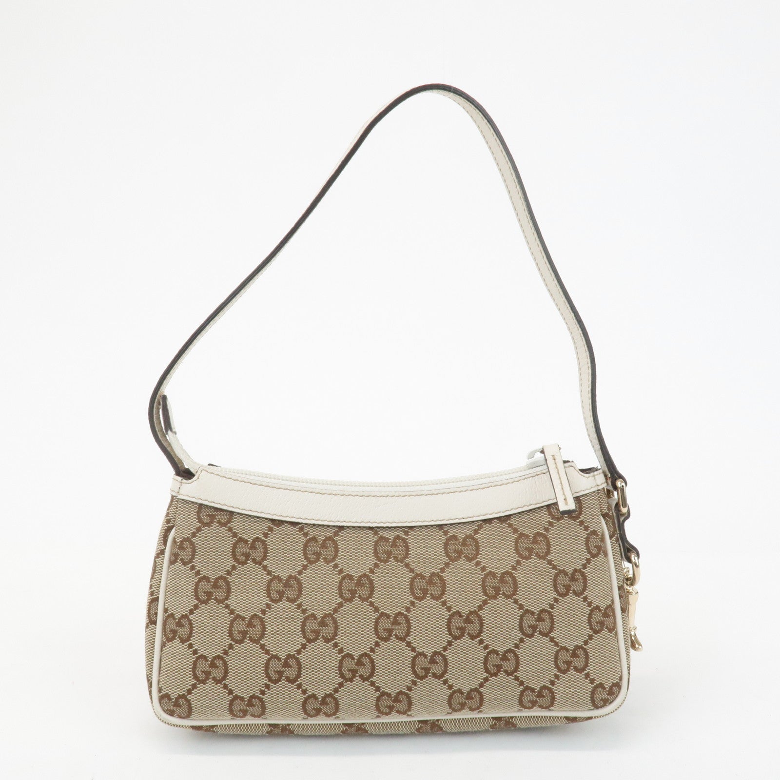 GUCCI GG Canvas Leather Accessory Pouch Hand Bag Beige Ivory 154432 Used