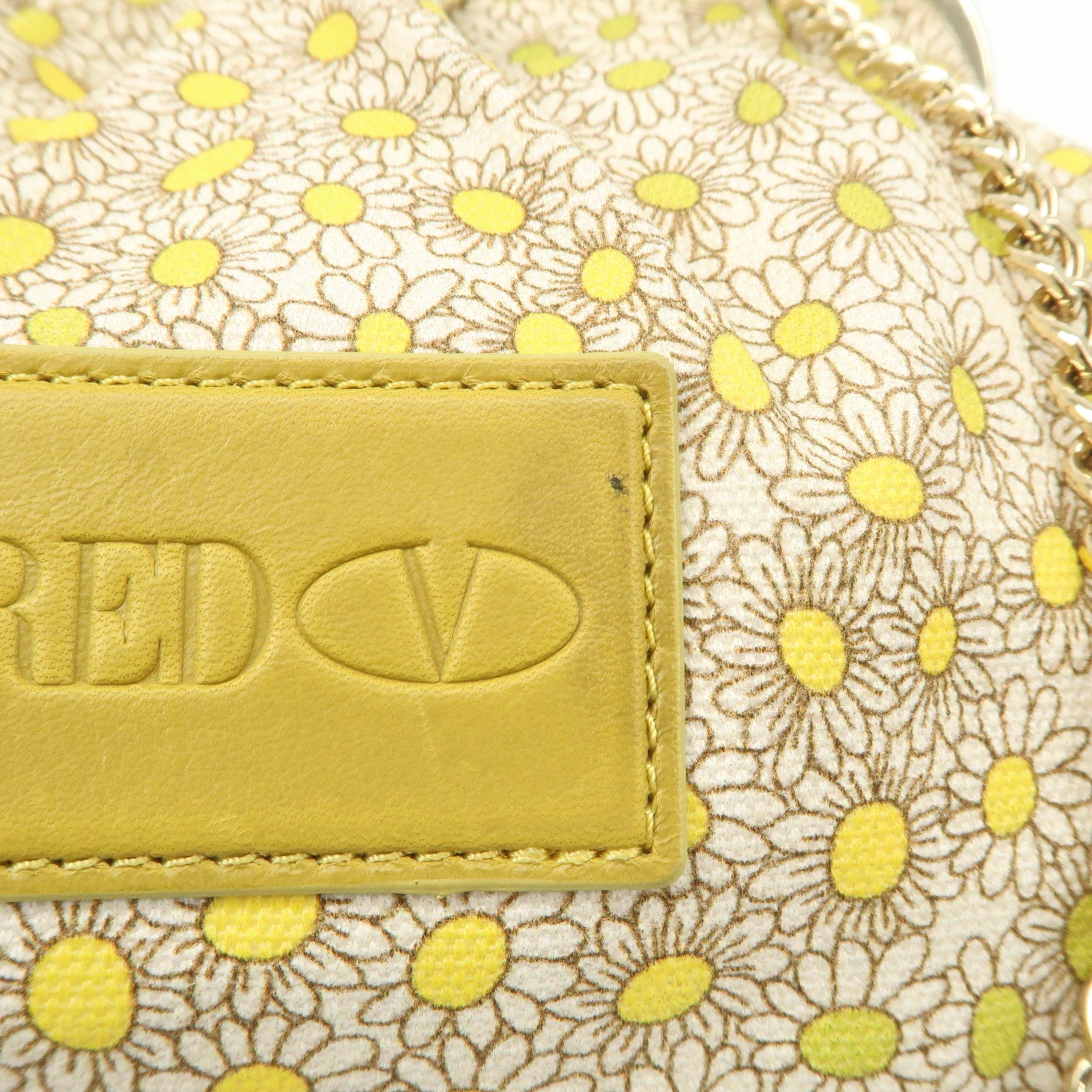 VALENTINO Canvas Leather Chain Shoulder Bag Hand Bag Mustard