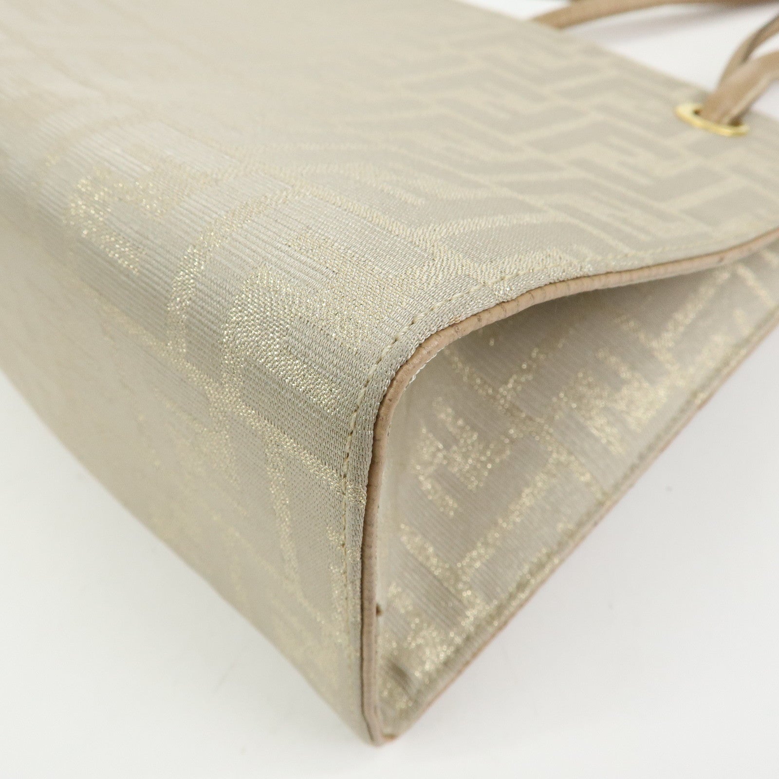 FENDI Zucca Canvas Leather Shoulder Bag Beige