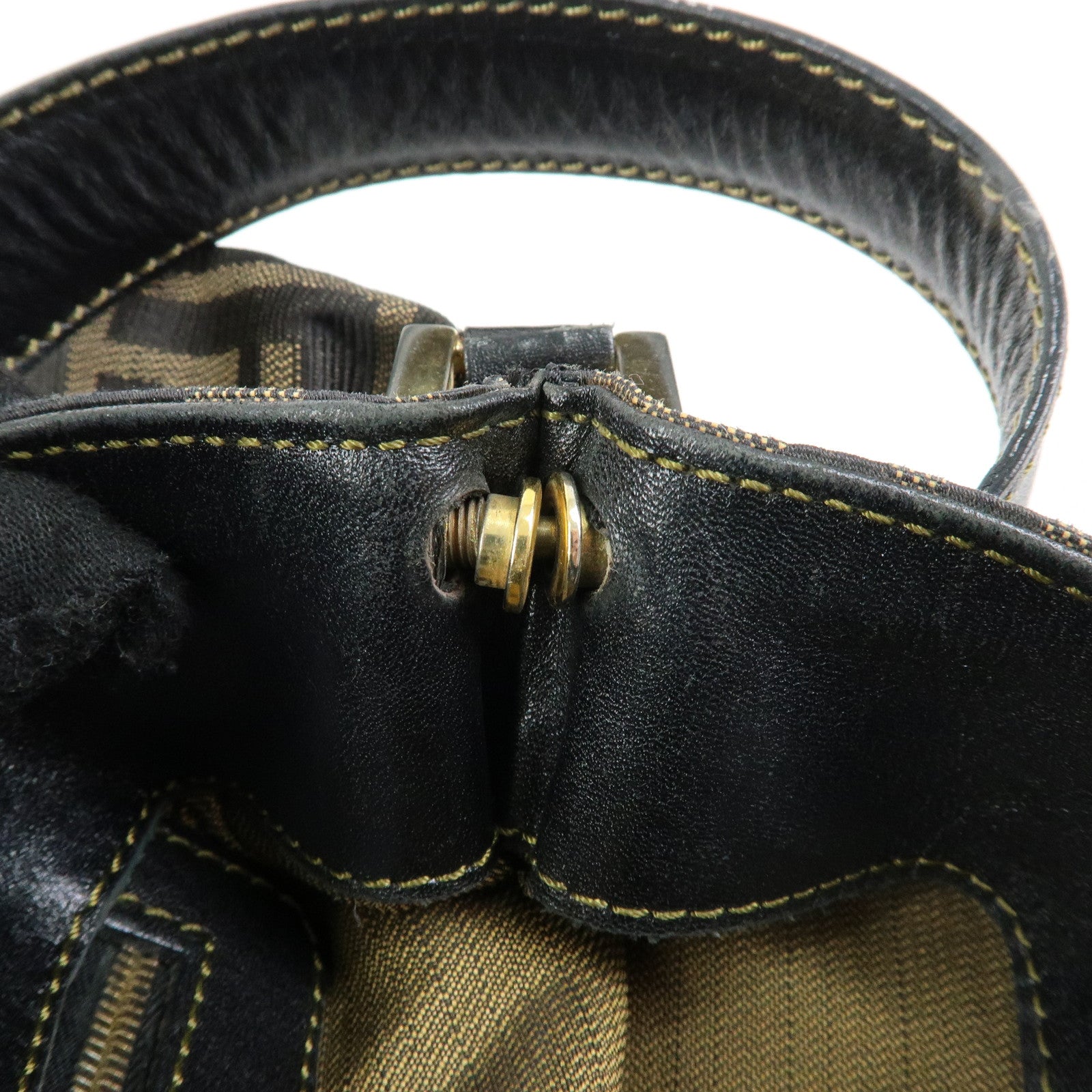 FENDI Zucca Canvas Leather Shoulder Bag Hand Bag Black Brown