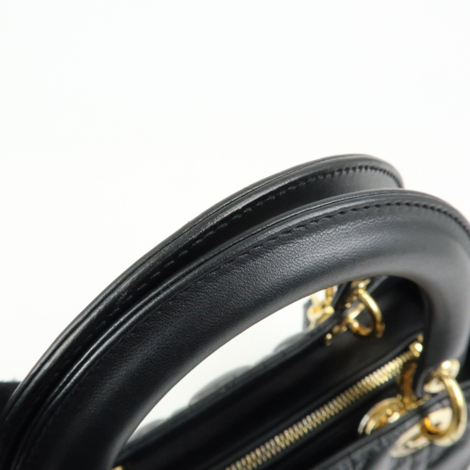 Christian Dior Lady Dior Canage Leather 2Way Bag Hand Bag Black