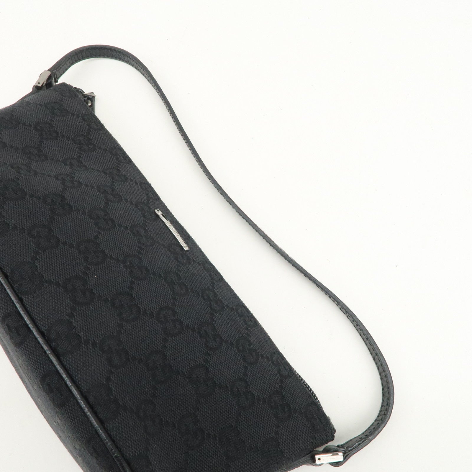 GUCCI  Boat Bag GG Monogram Canvas Leather Hand Bag Black 07198