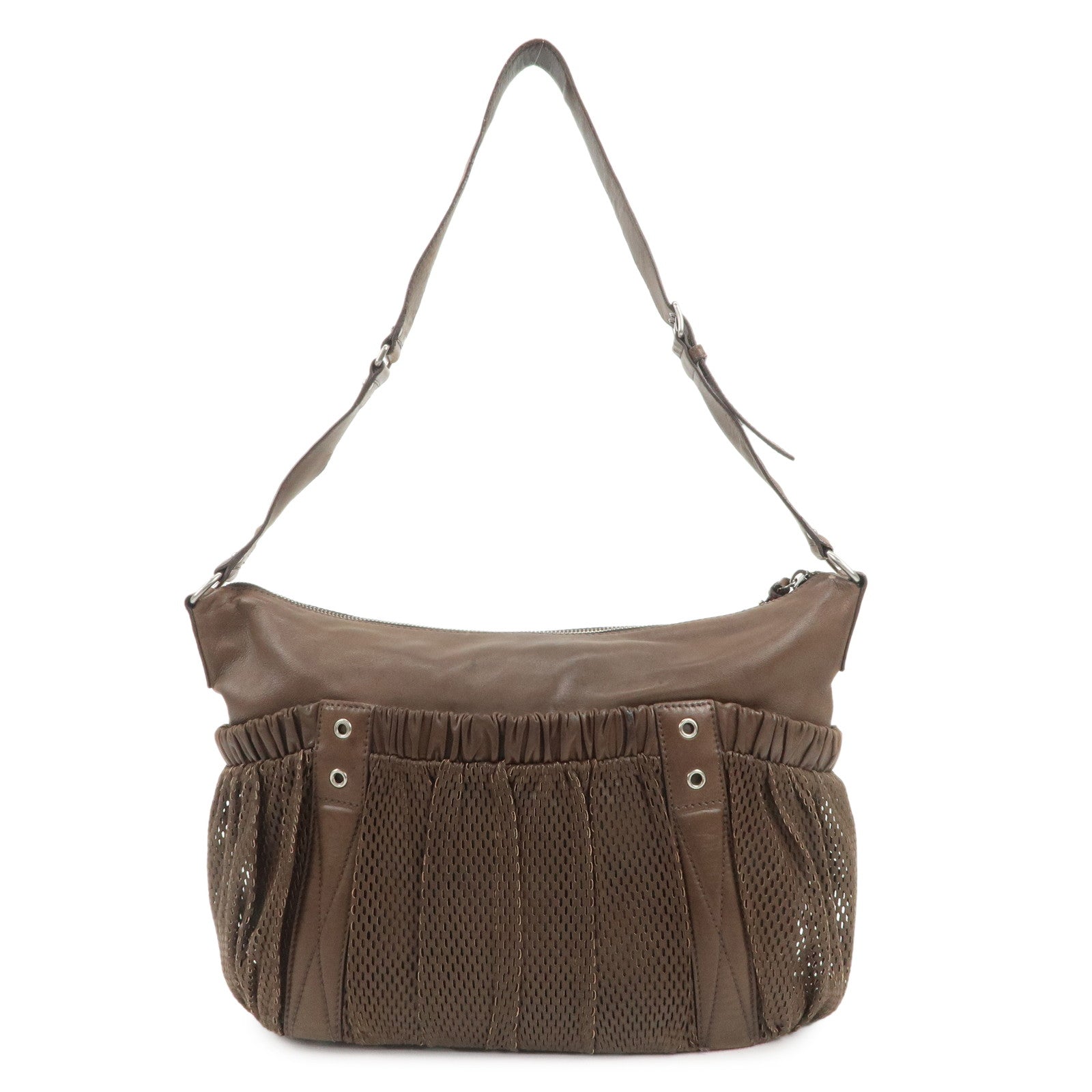 MIU MIU Logo Leather Shoulder Bag Crossbody Bag Brown