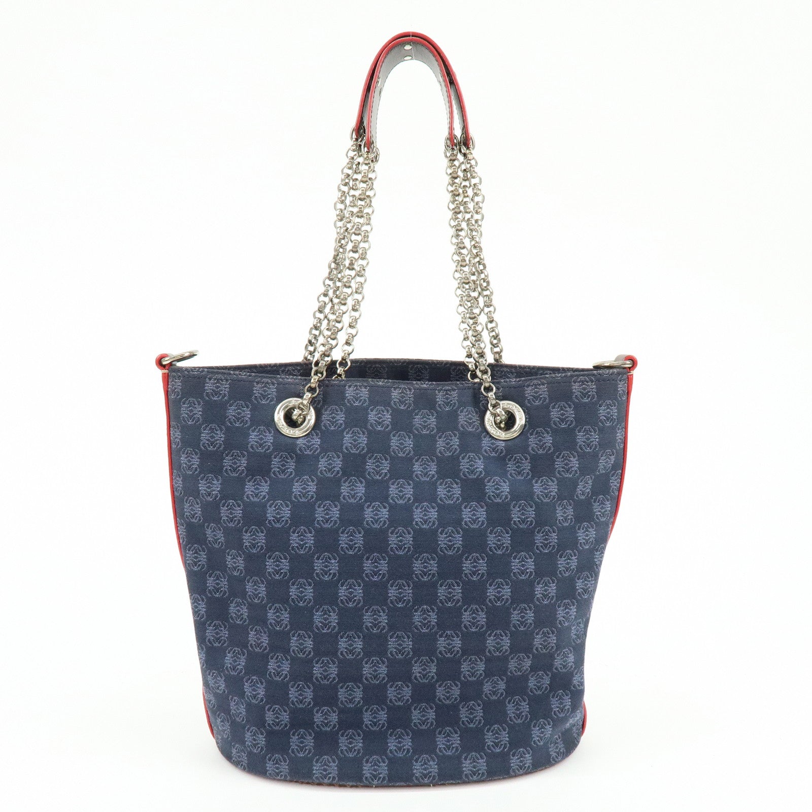 LOEWE Repeat Anagram Canvas Leather Shoulder Bag Blue Brown