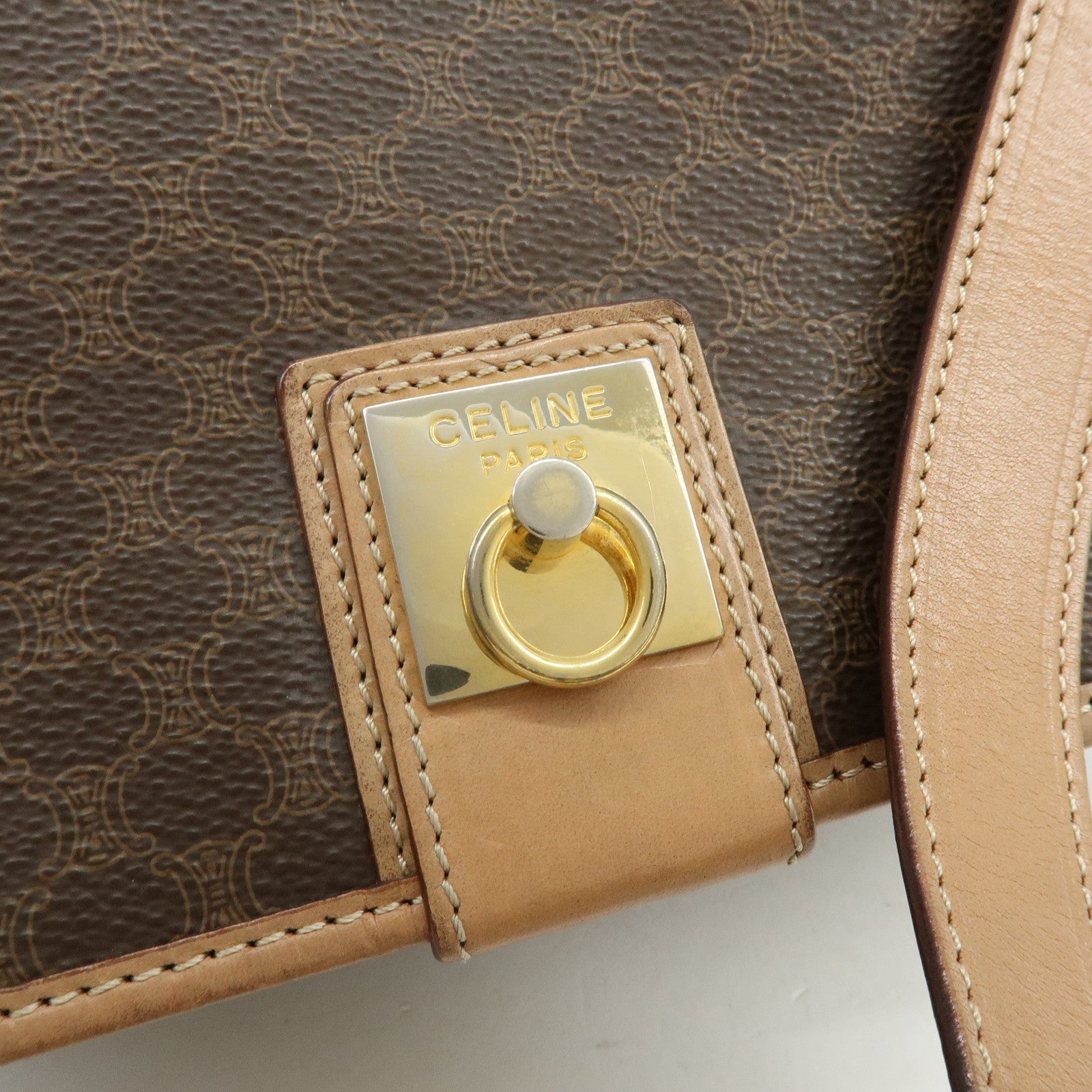 CELINE Macadam PVC Leather Shoulder Bag Crossbody Bag Brown