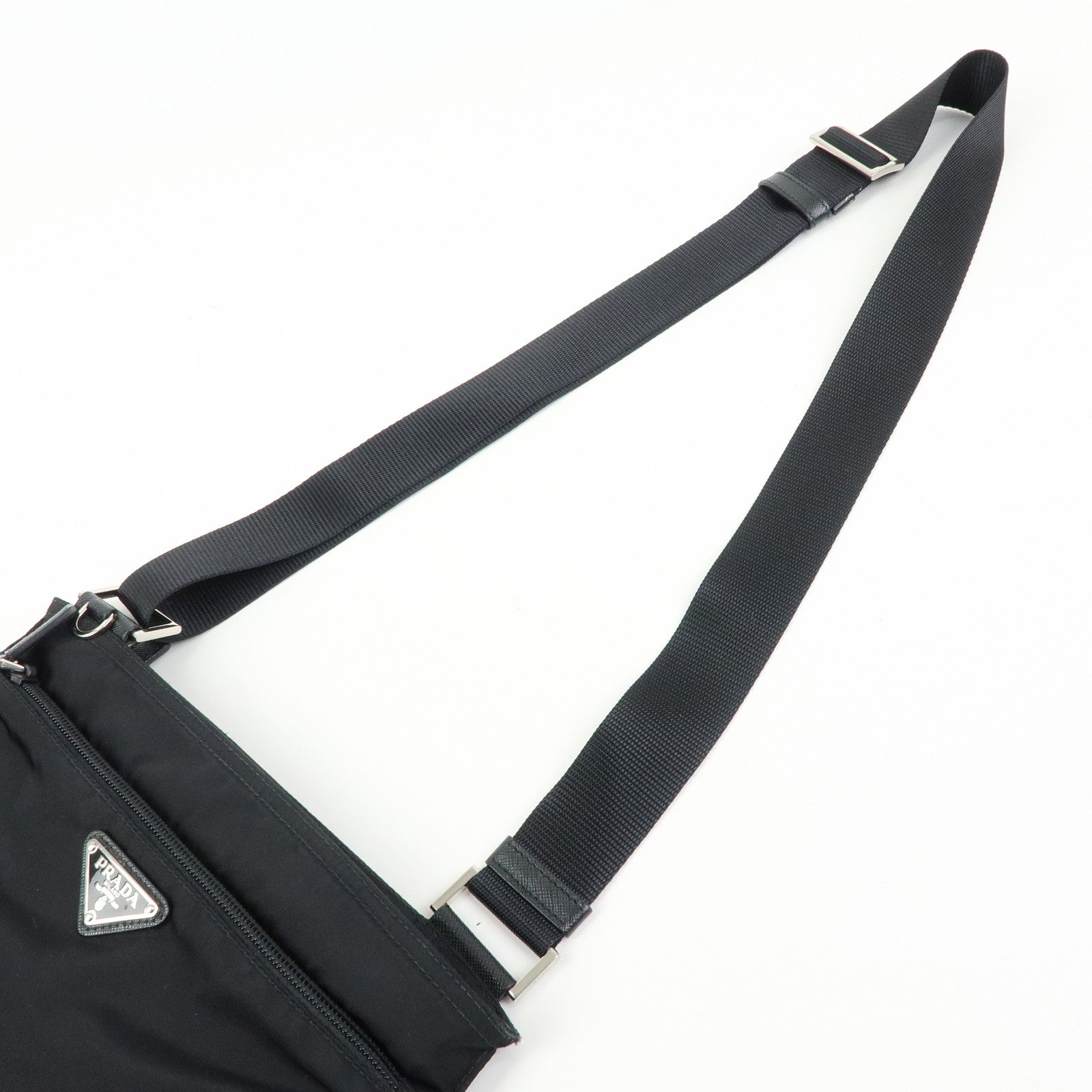 PRADA Triangle Logo Nylon Shoulder Bag Crossbody Bag Black 1BH978