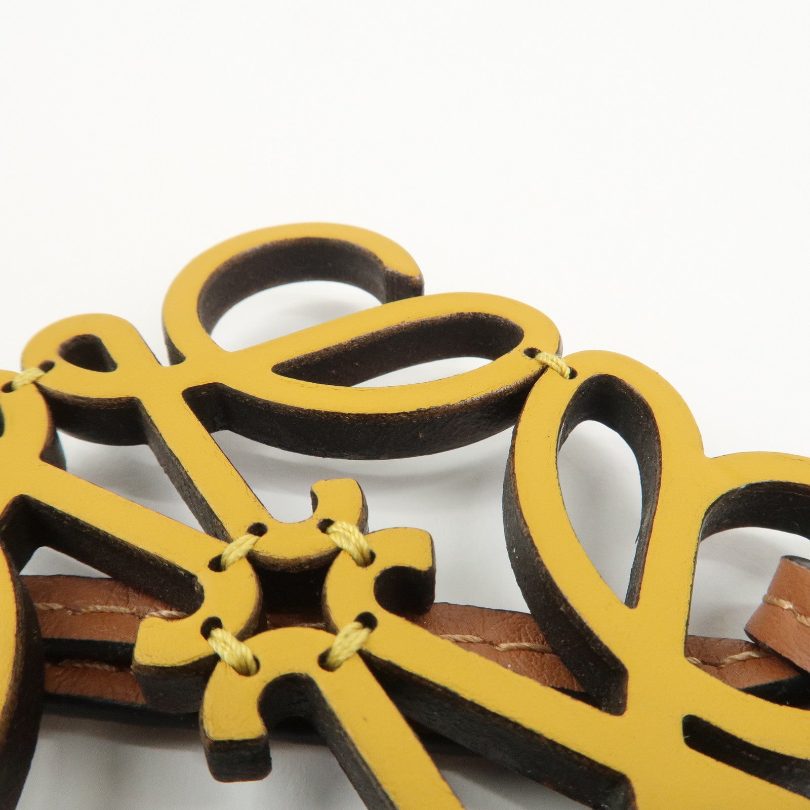 LOEW Anagram Leather Bag Charm Key Chain Yellow Black Brown