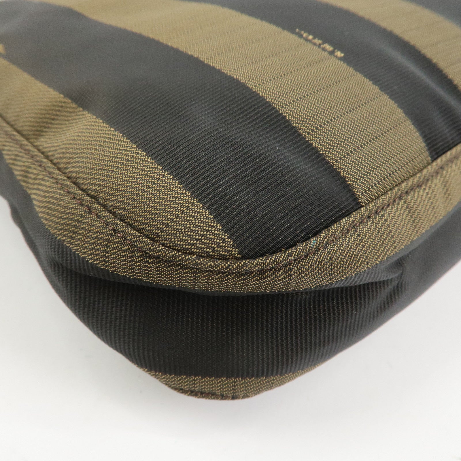 FENDI Pequin Canvas Leather Shoulder Bag Brown Black 26654