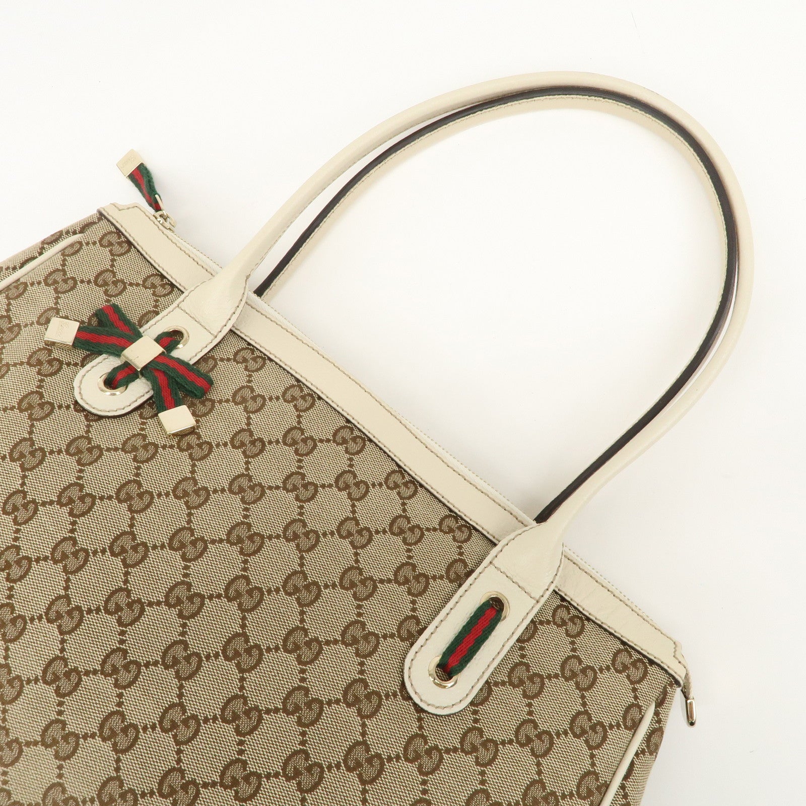 GUCCI Princy Sherry GG Canvas Leather Tote Bag Beige Ivory 177052 Used