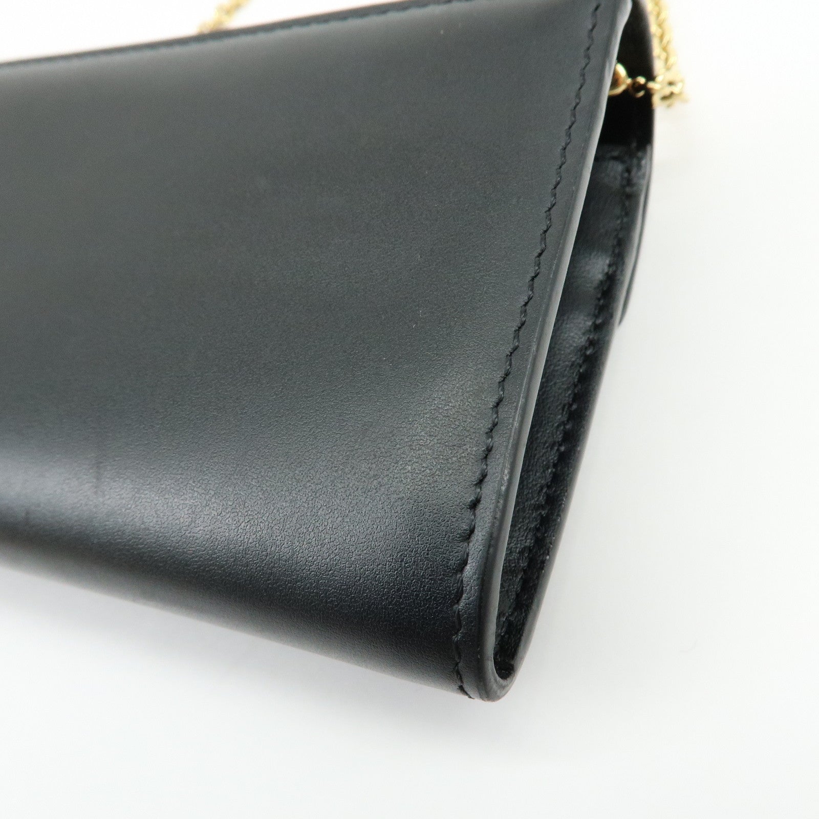 FENDI Leather Chain Wallet WOC Black 8M0365