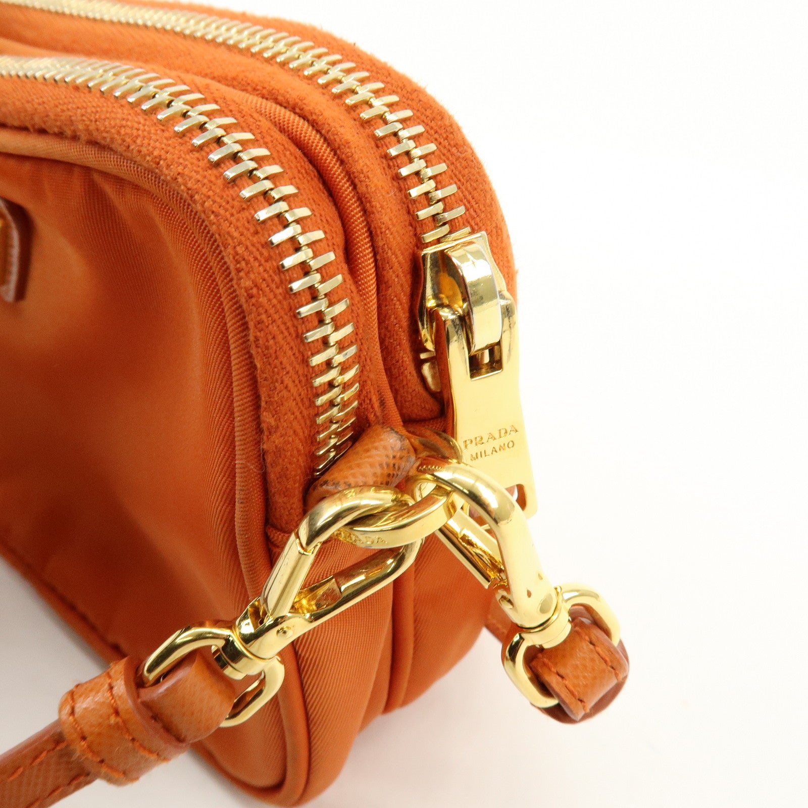 PRADA Triangle Logo Nylon Leather Shoulder Bag Orange 1N1861