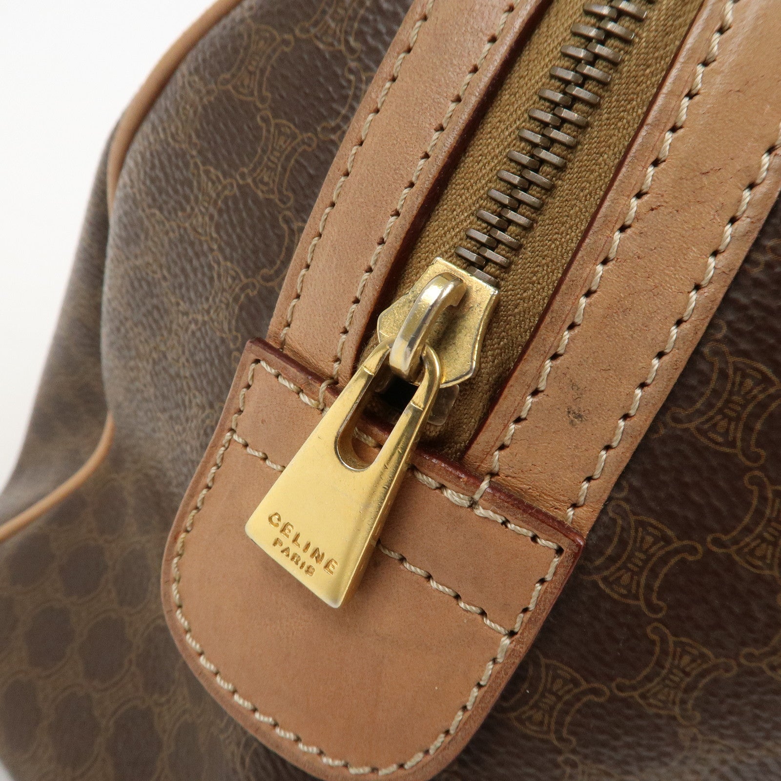CELINE Macadam PVC Leather Boston Bag Hand Bag Brown