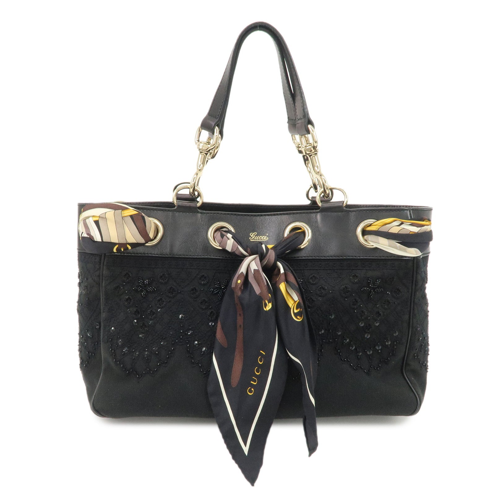 GUCCI Canvas Leather Hand Bag Tote Bag Black 163861