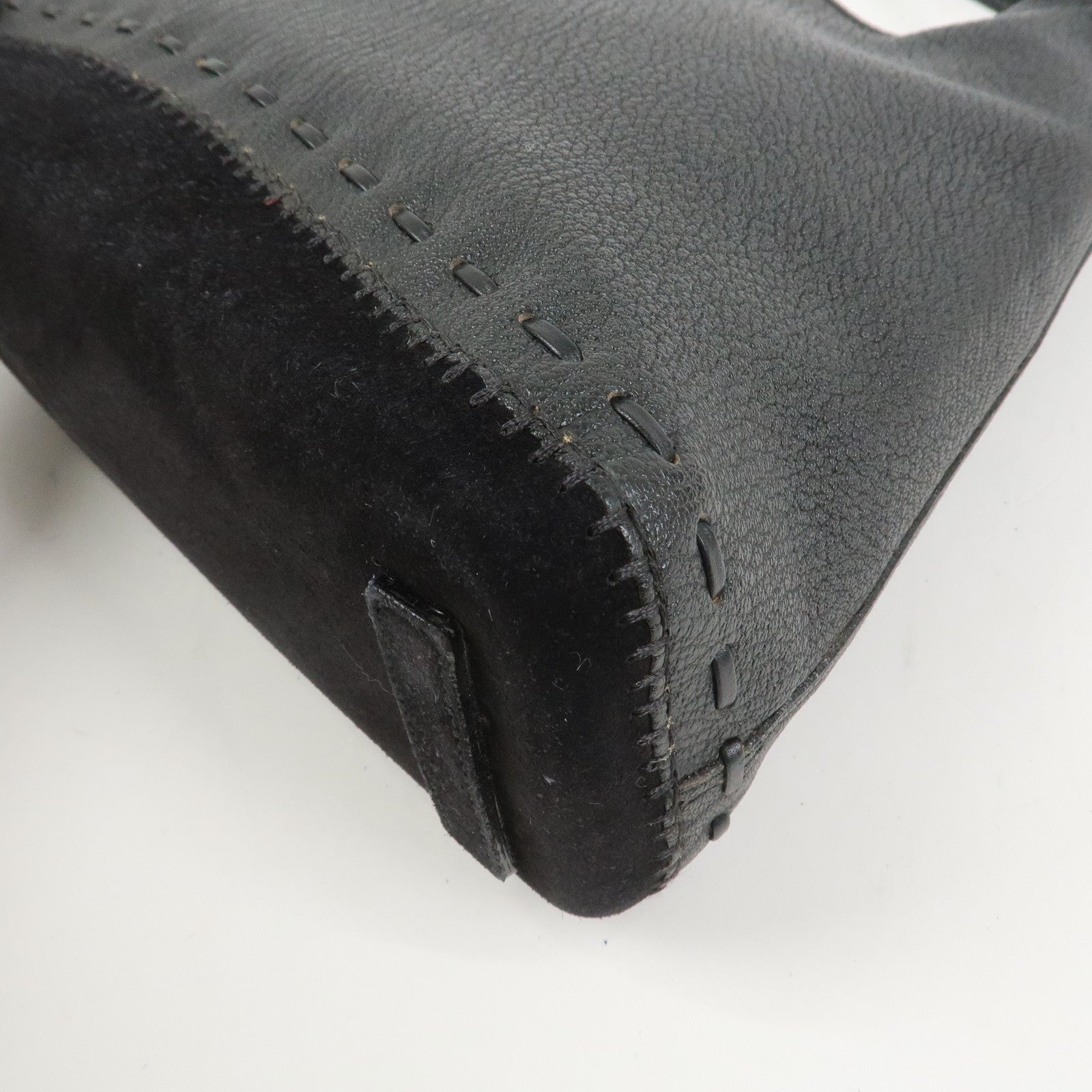 Ferragamo Leather Suede Shoulder Bag Hand Bag Black