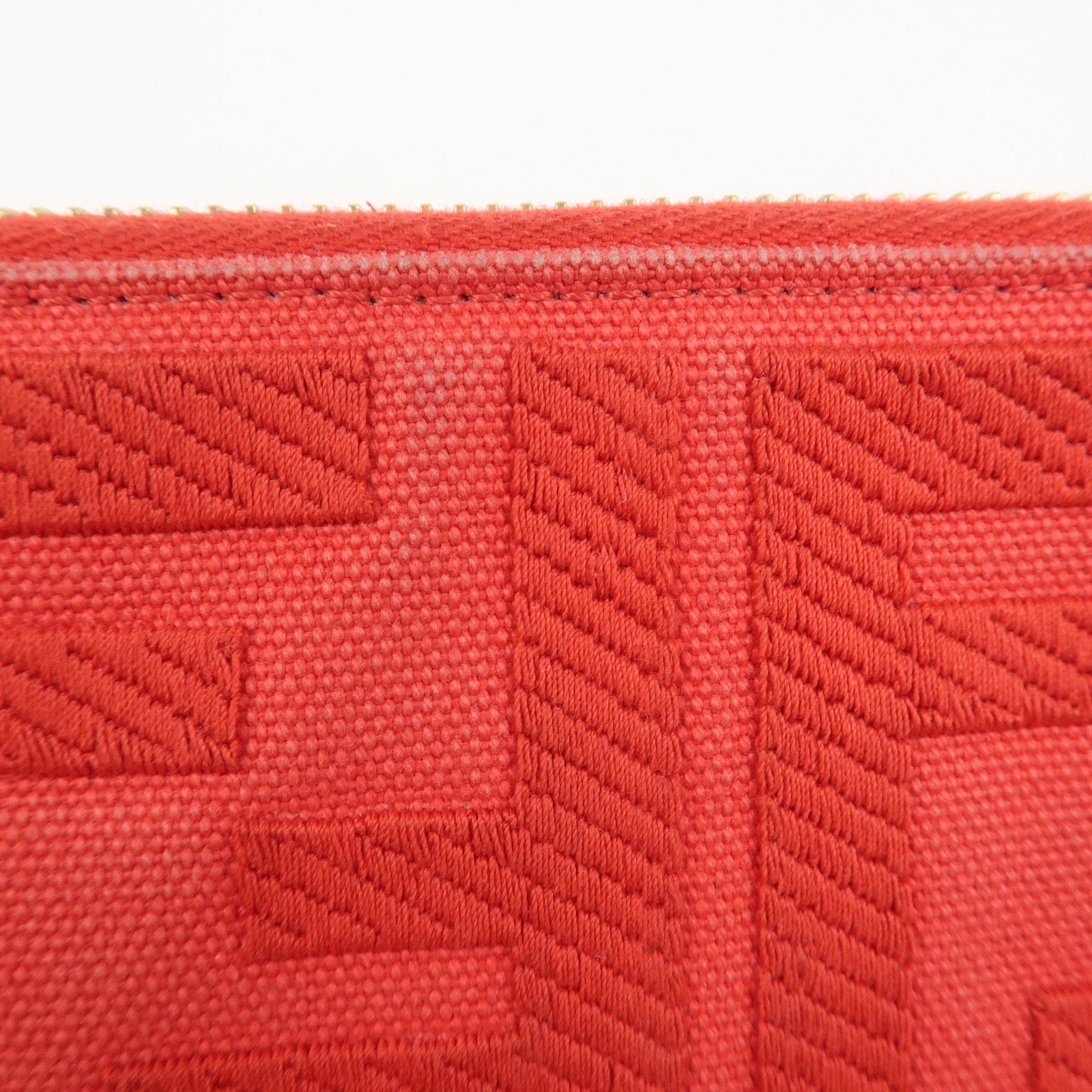 FENDI Zucca Canvas Leather Clutch Bag Cosmetic Bag Red 8N0148