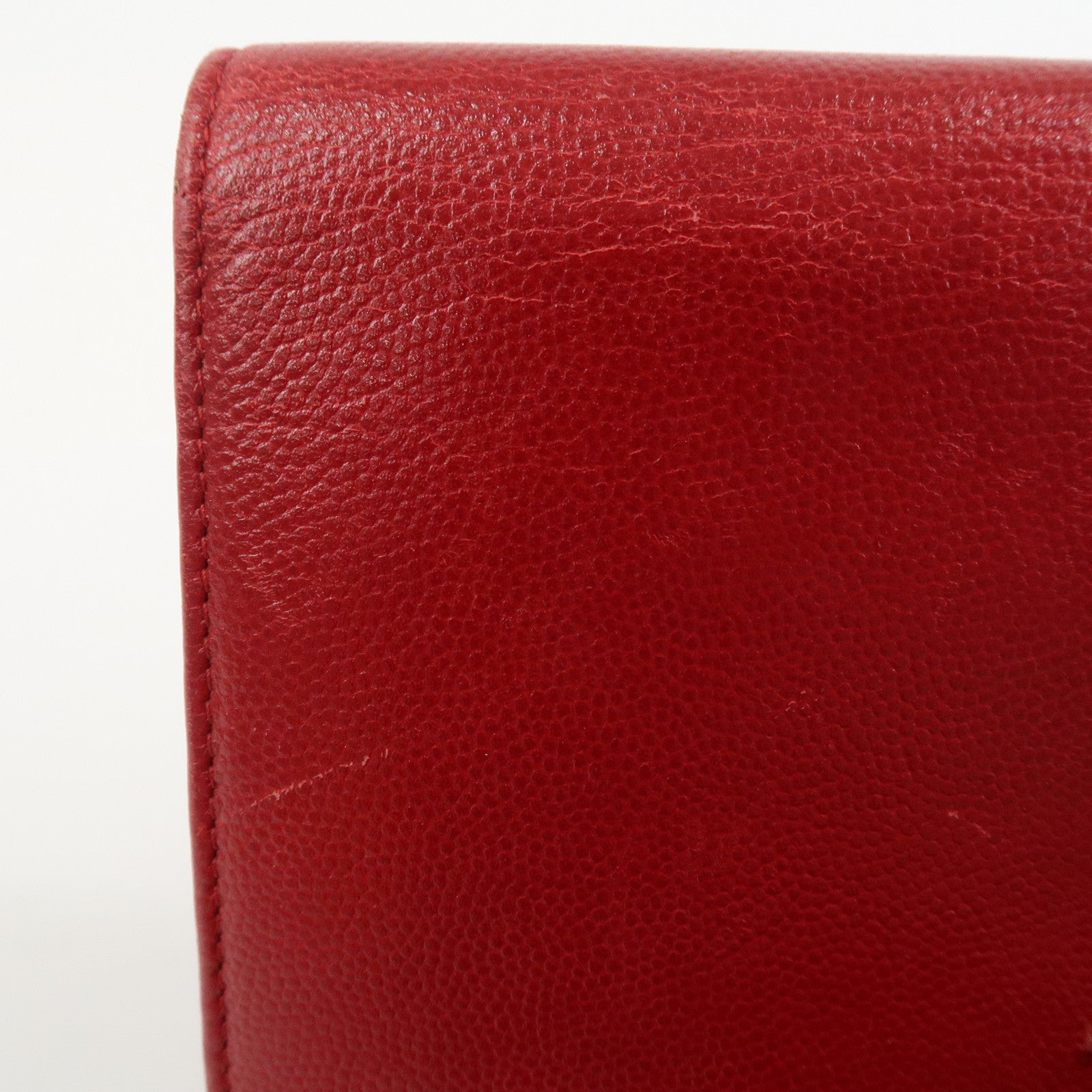 CHANEL COCO Mark Caviarskin Bi-Fold Long Wallet Red