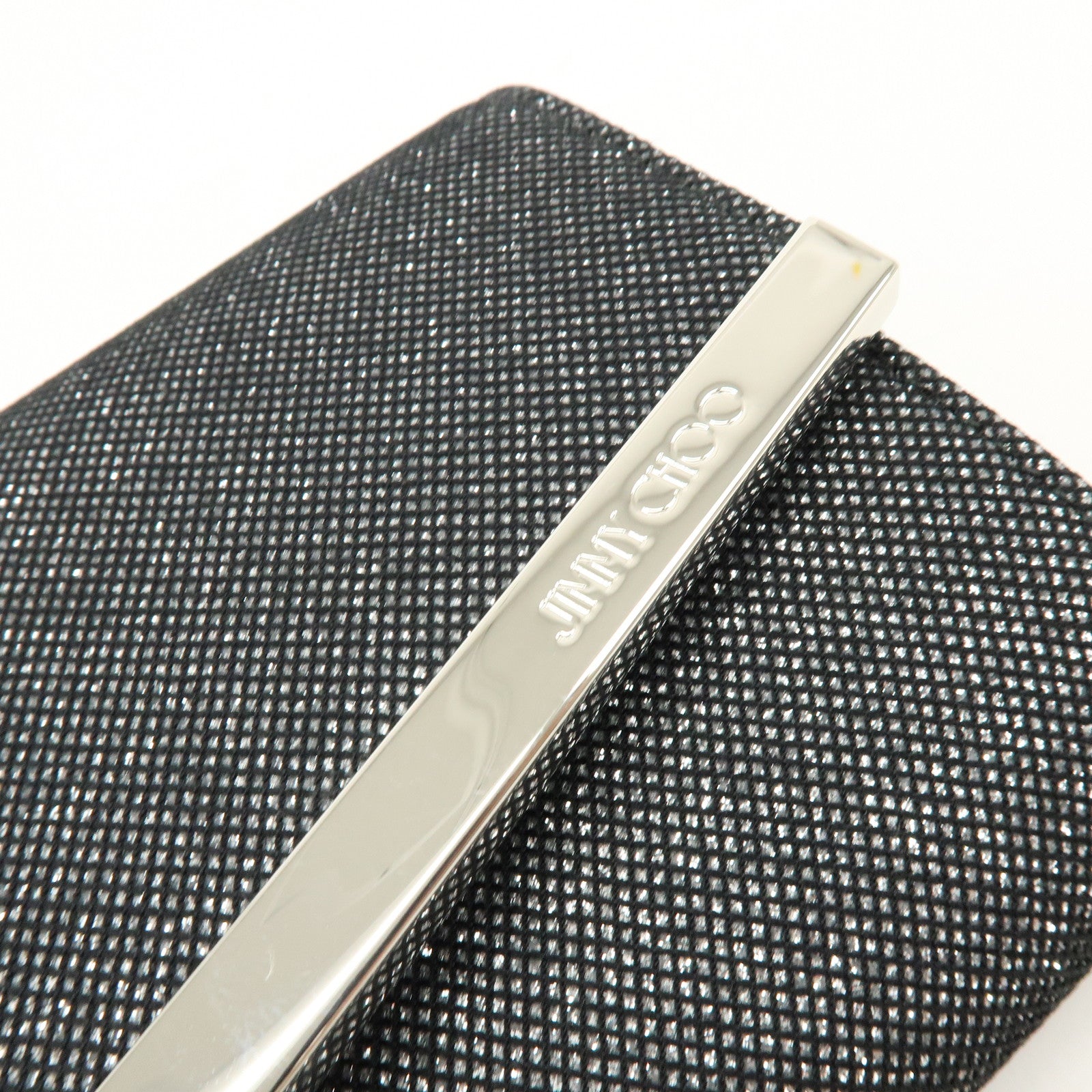 JIMMY CHOO Emmie Canvas Leather Chain Shoulder Bag Silver Black