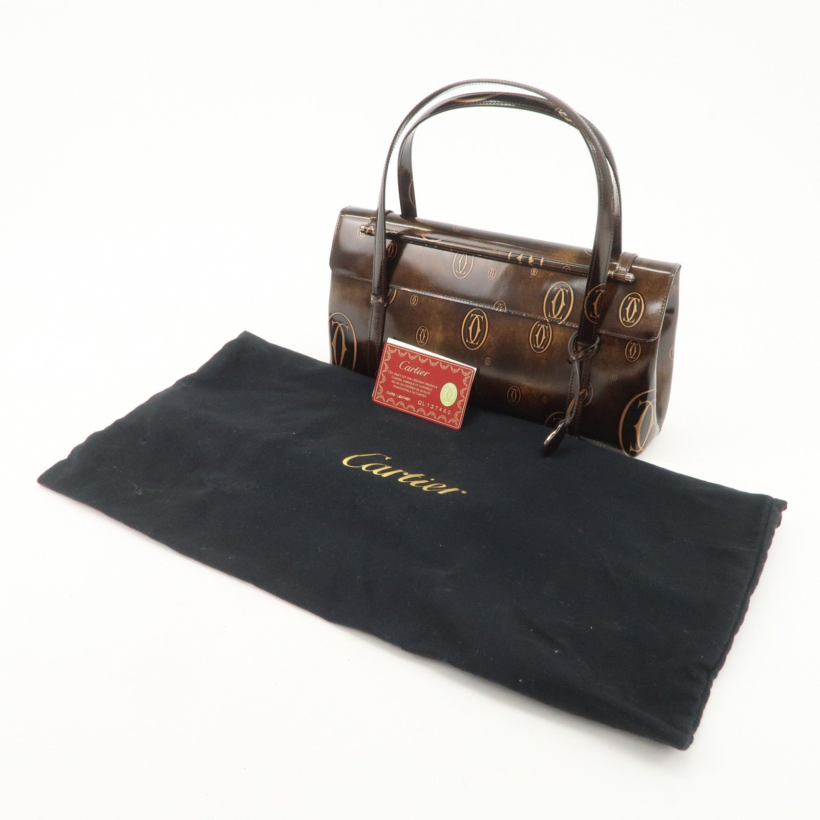 Cartier Happy Birthday 2C Logo Patent Leather Hand Bag Shoulder Bag