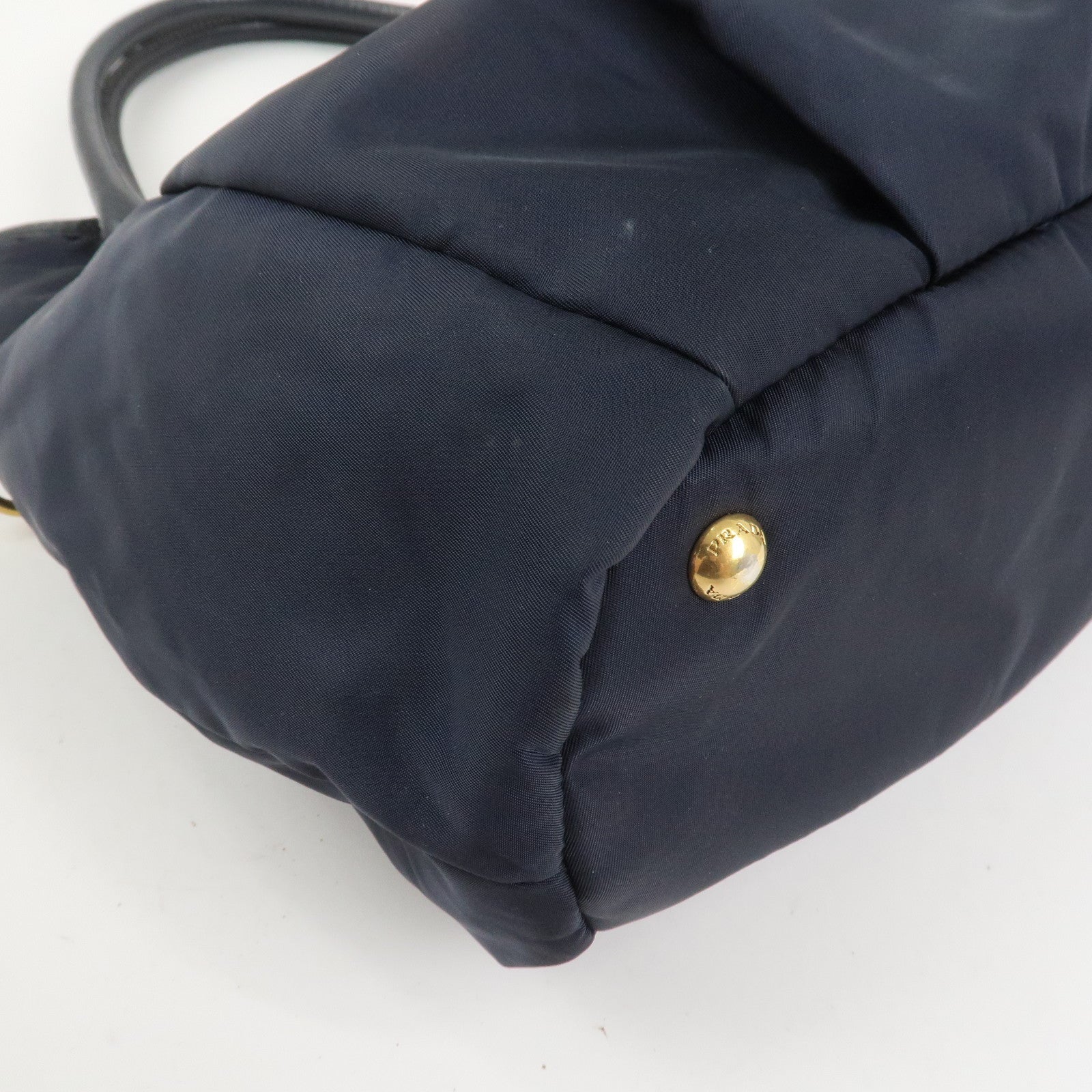 PRADA Logo Nylon Leather 2Way Bag Shoulder Bag Hand Bag Navy BR4420