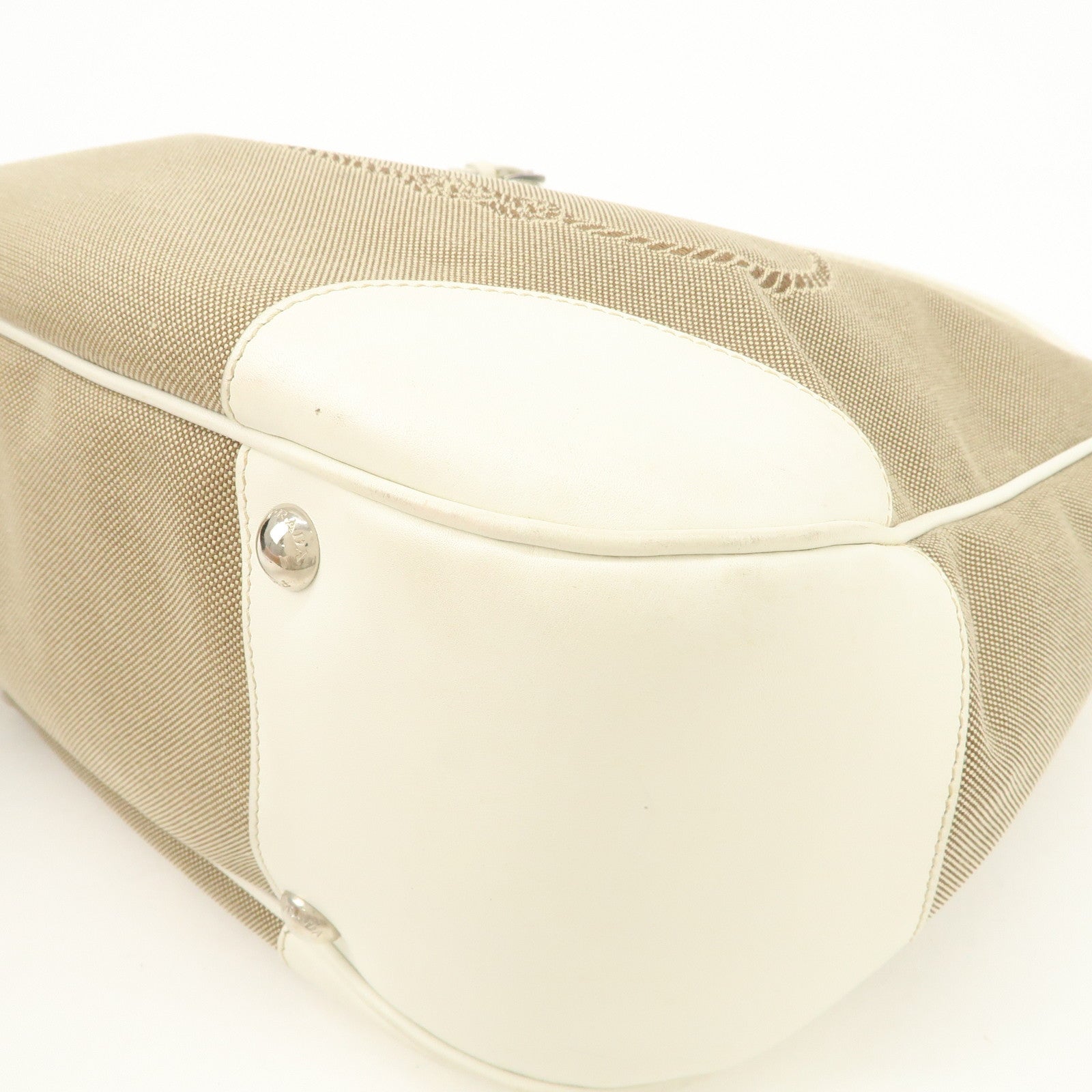 PRADA Logo Jacquard Canvas Leather Shoulder Bag Hand Bag BR3423