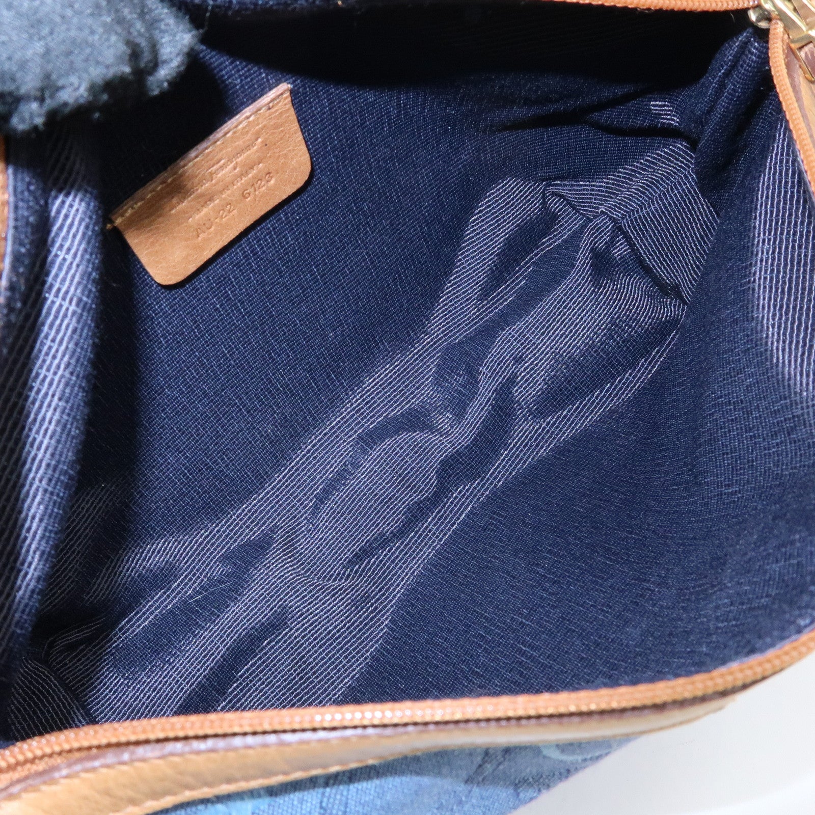 Ferragamo Gancini Canvas Leather Hand Bag Shoulder Bag Blue