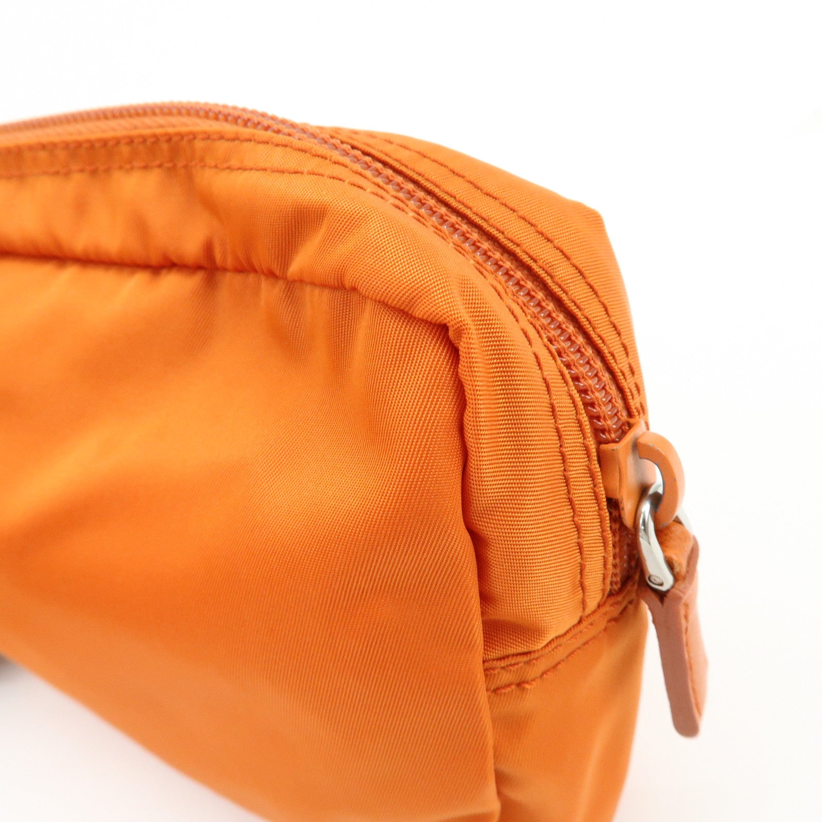 PRADA Triangle Logo Nylon Saffiano Leather Pouch Orange 1N0021