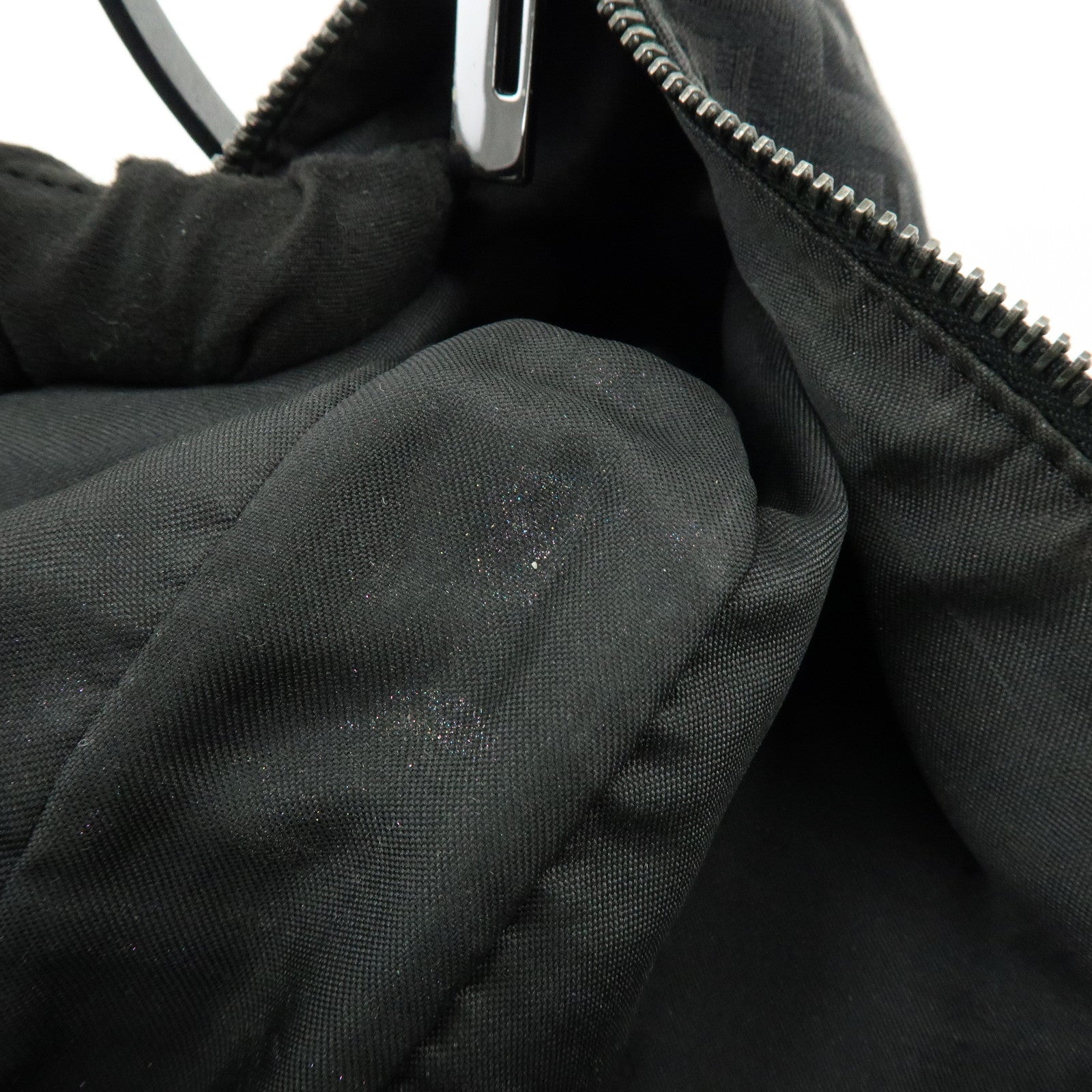 FENDI Zucchino Canvas Leather Shoulder Bag Hand Bag Black