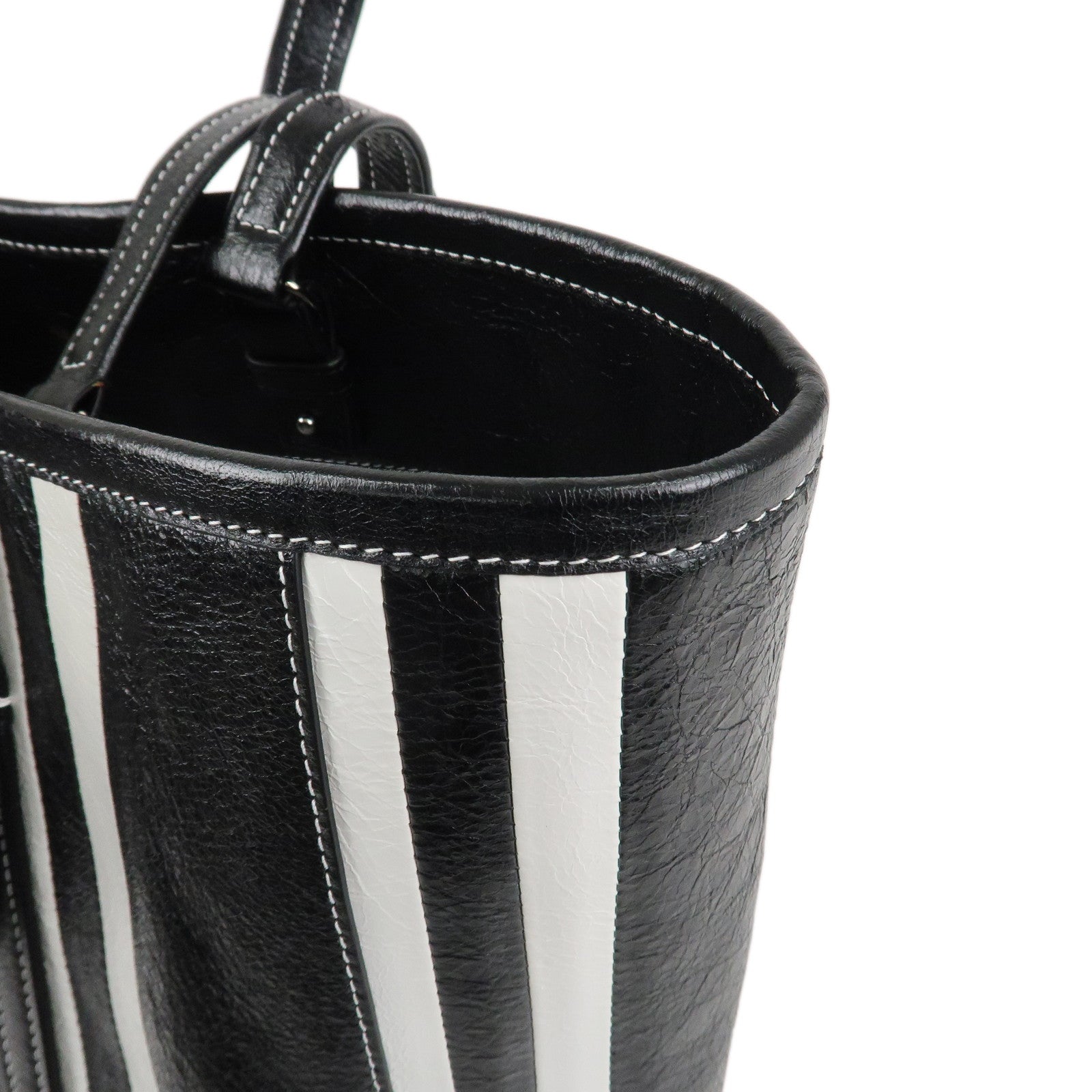 BALENCIAGA Leather Barbes 2way Tote Bag Black White 671409 Used
