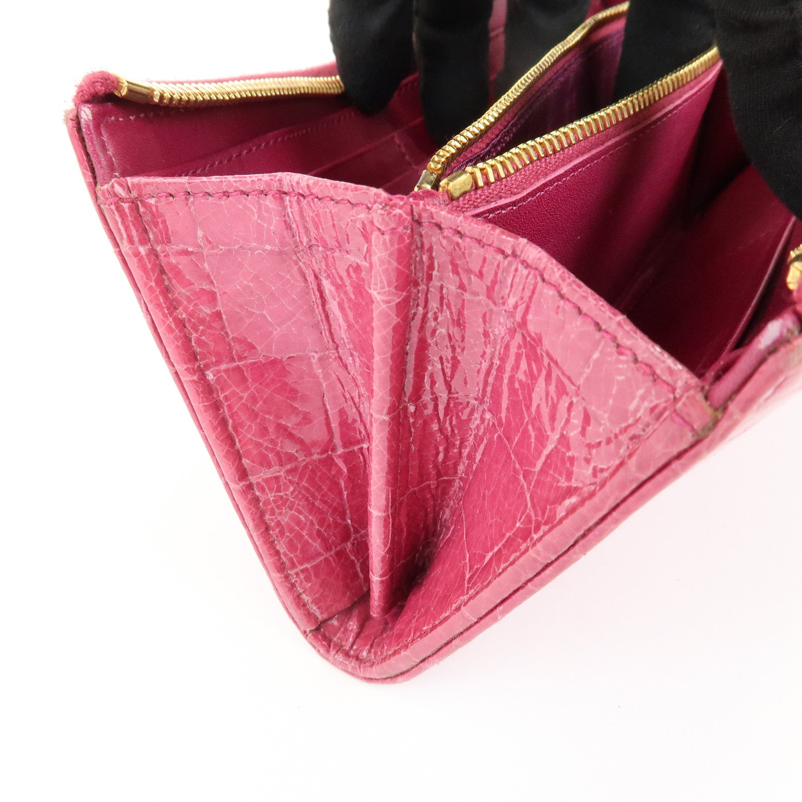 MIU MIU Logo Embossed Leather Zippy Long Wallet Pink Gold