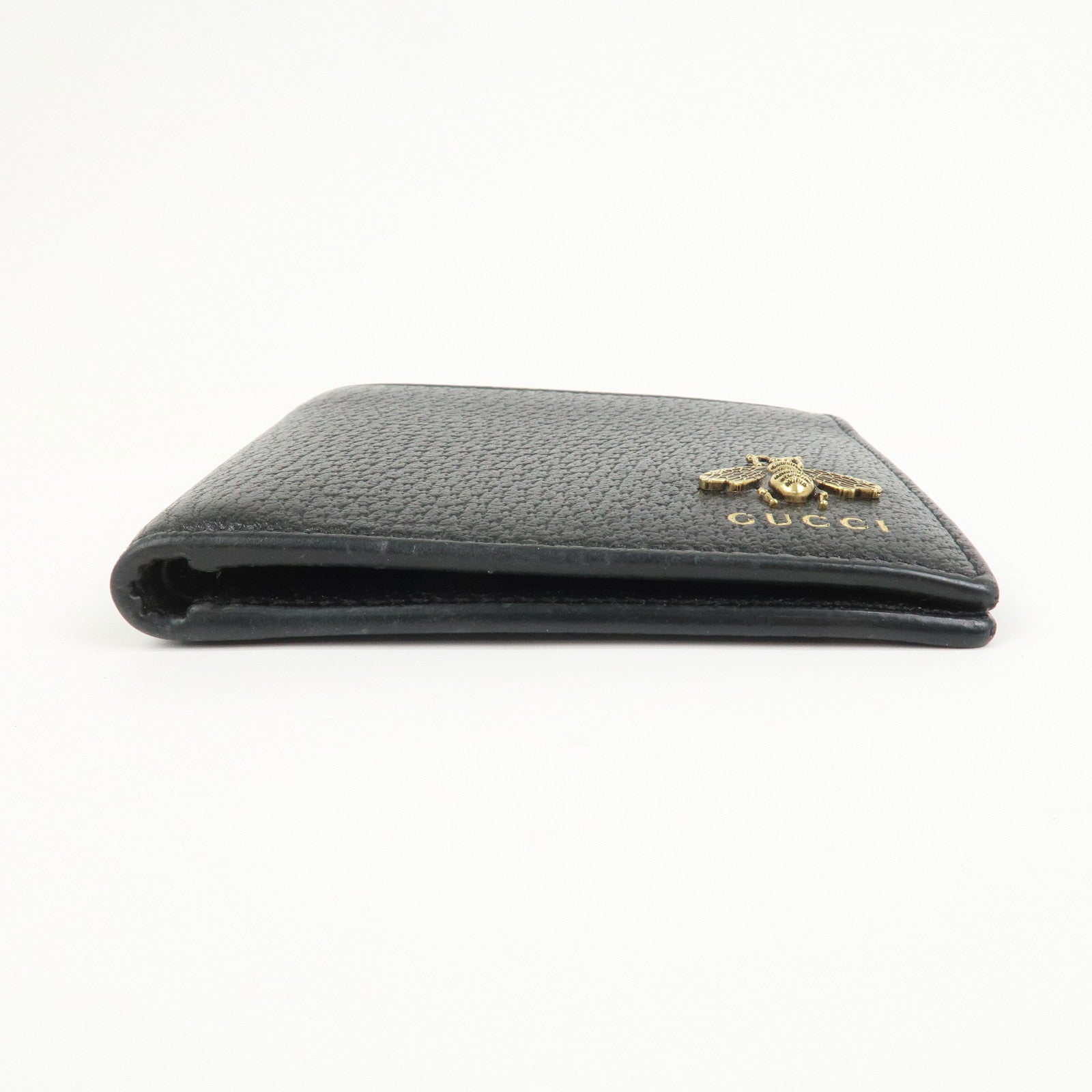 GUCCI Animalier Leather Bi-fold Compact Wallet Black 523664